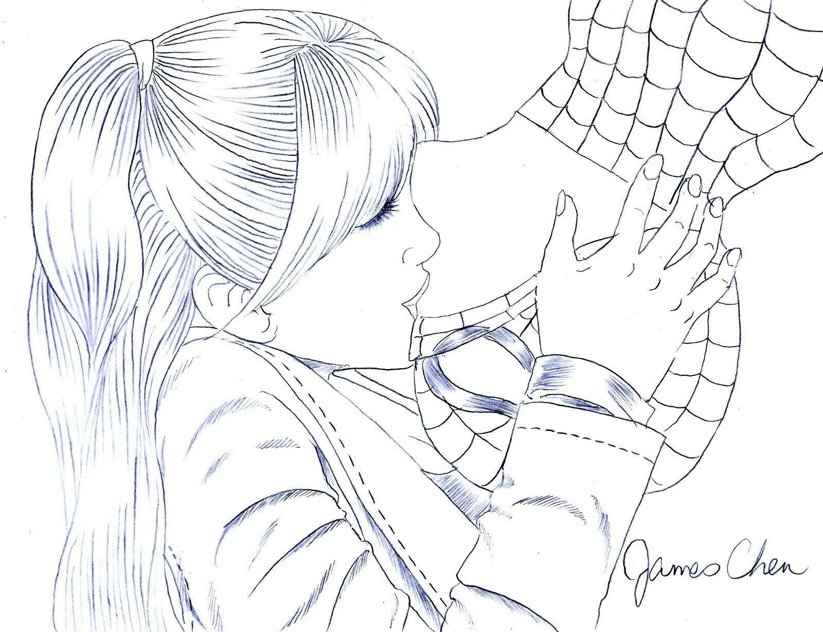 Wallpaper #AfSaOpMBKFX8bn3rEnm3126 Spider Man and Gwen Stacy Upside Down Kiss Original Comic Art on Card