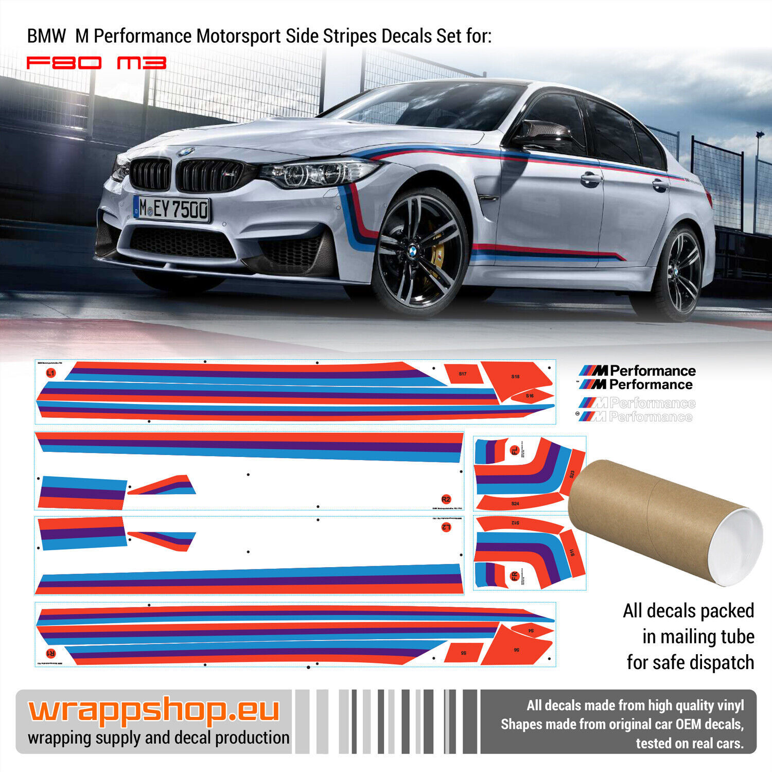 Wallpaper #9QPSZZMBpyOg8YnEWtm74 BMW M Performance Motorsport Side Stripes Decals Set for F80 M3 F82