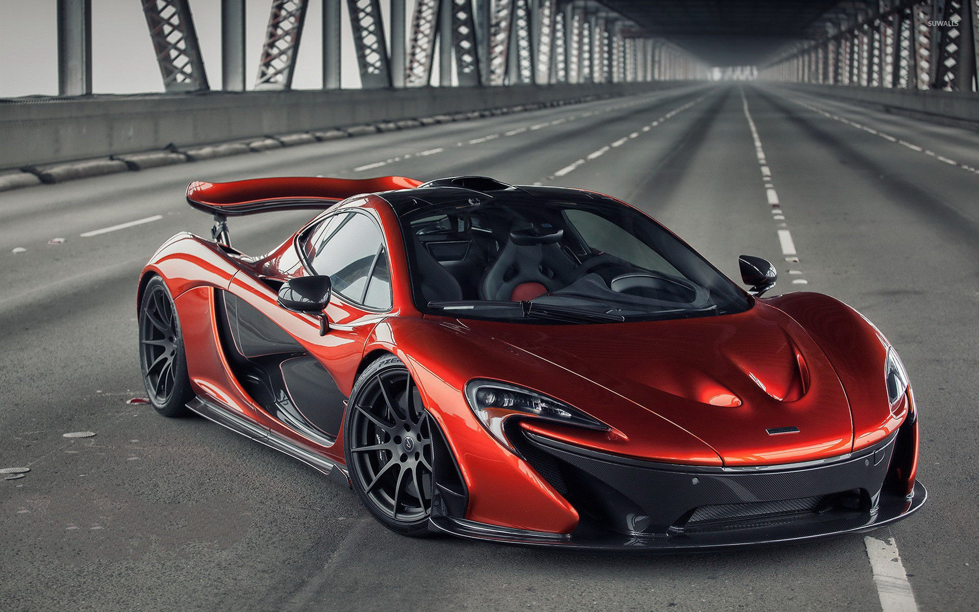 Wallpaper #hXOWg44BFI5NbQks1Buy12 A Red Mclaren P1 Hypercar on an Empty Bridge