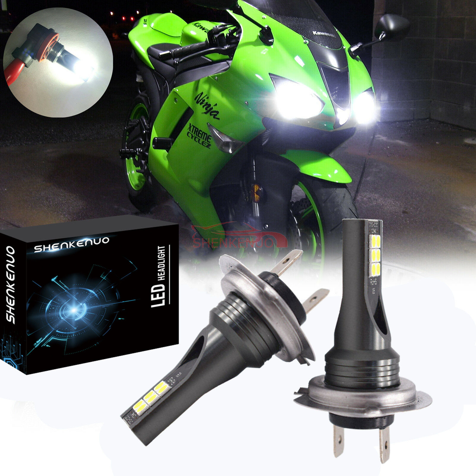 Wallpaper #_bkg35IBJvJKYCmE2wi448 2x H7 Motorcycle LED Headlight Bulb Kit Highlow Beam 100w 10000lm