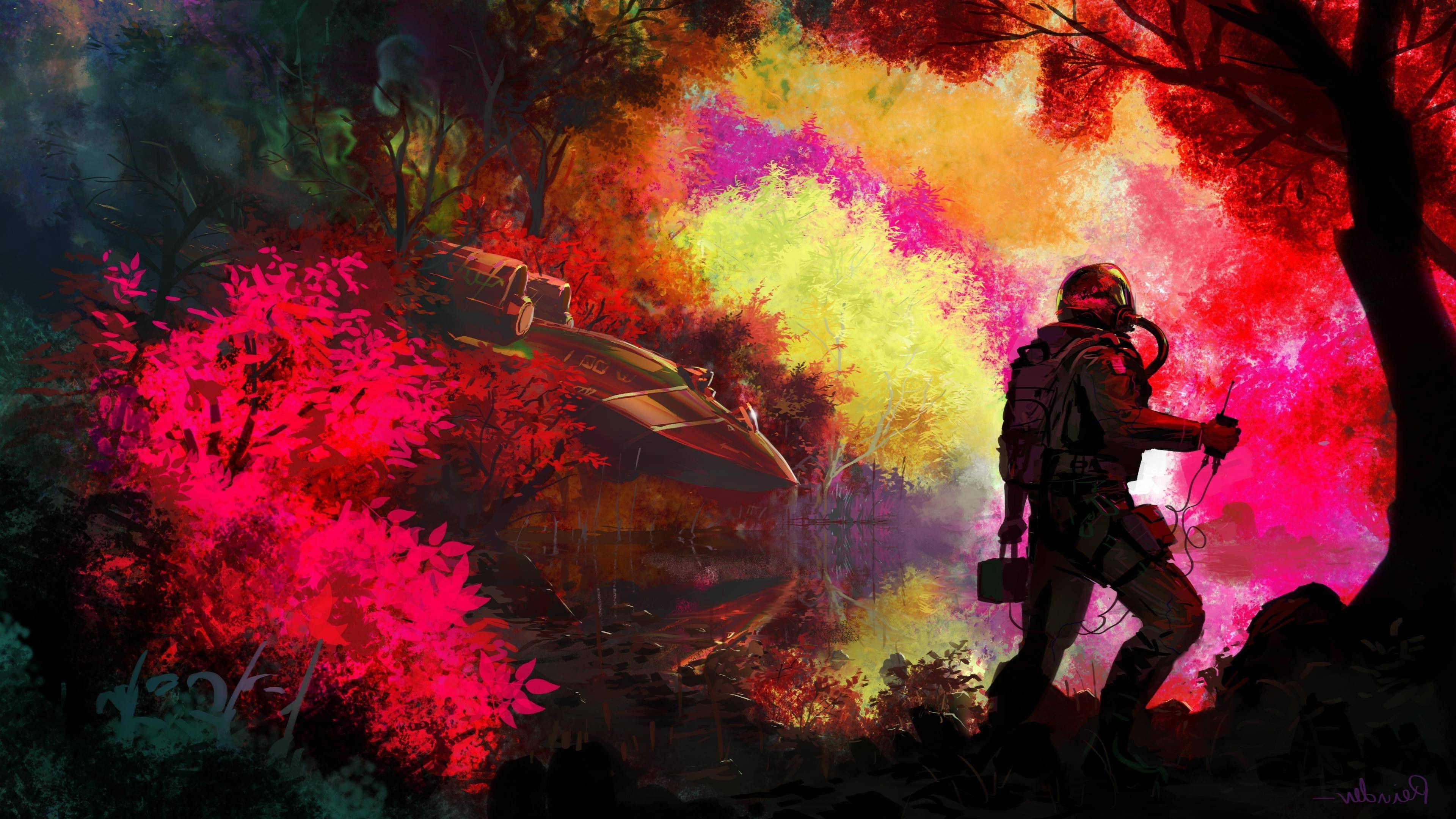 Wallpaper #TOqkVpMBlwTYPL18VRAh235 Artwork Fantasy Art Spacesuit Spaceship Aliens Planet Forest