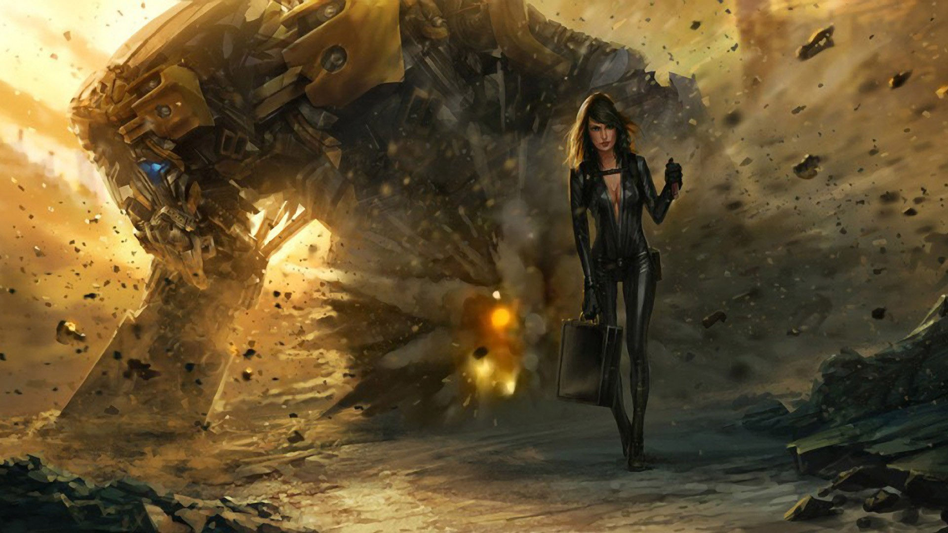 Wallpaper #bWe07ZIBSpphPi3-9lm6227 Women Robot Destruction Concept Art Fantasy Art Bodysuit Mech