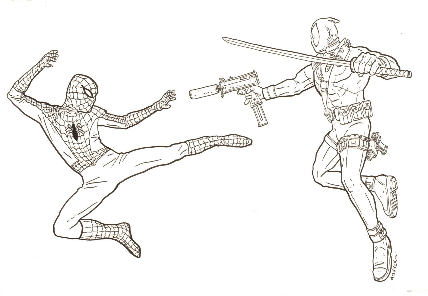 Wallpaper #DV7hMpMBborbLbczI2Dj430 Spider Man vs Deadpool Commission Signed by Geof Darrow