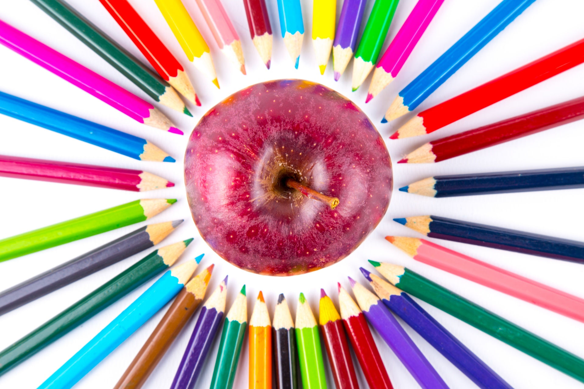 Wallpaper #Hj-IPJMBLiIJ4c9O0JKt317 Colorful Pencils with Apple Free Stock Photo Public Domain Pictures