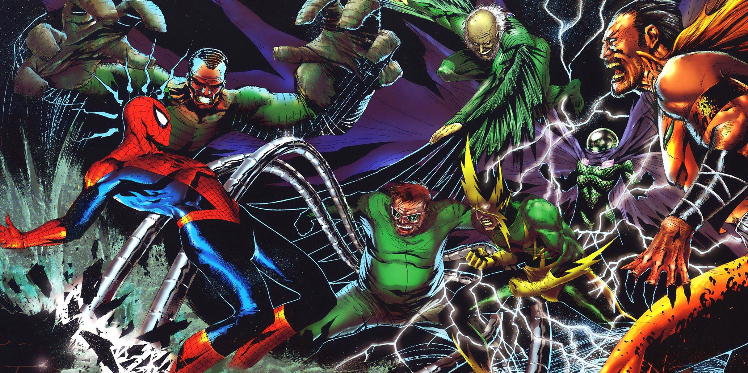 Wallpaper #ceb46 1920x1080 Spiderman vs Sinister Six Art Laptop Full HD 1080p HD 4K