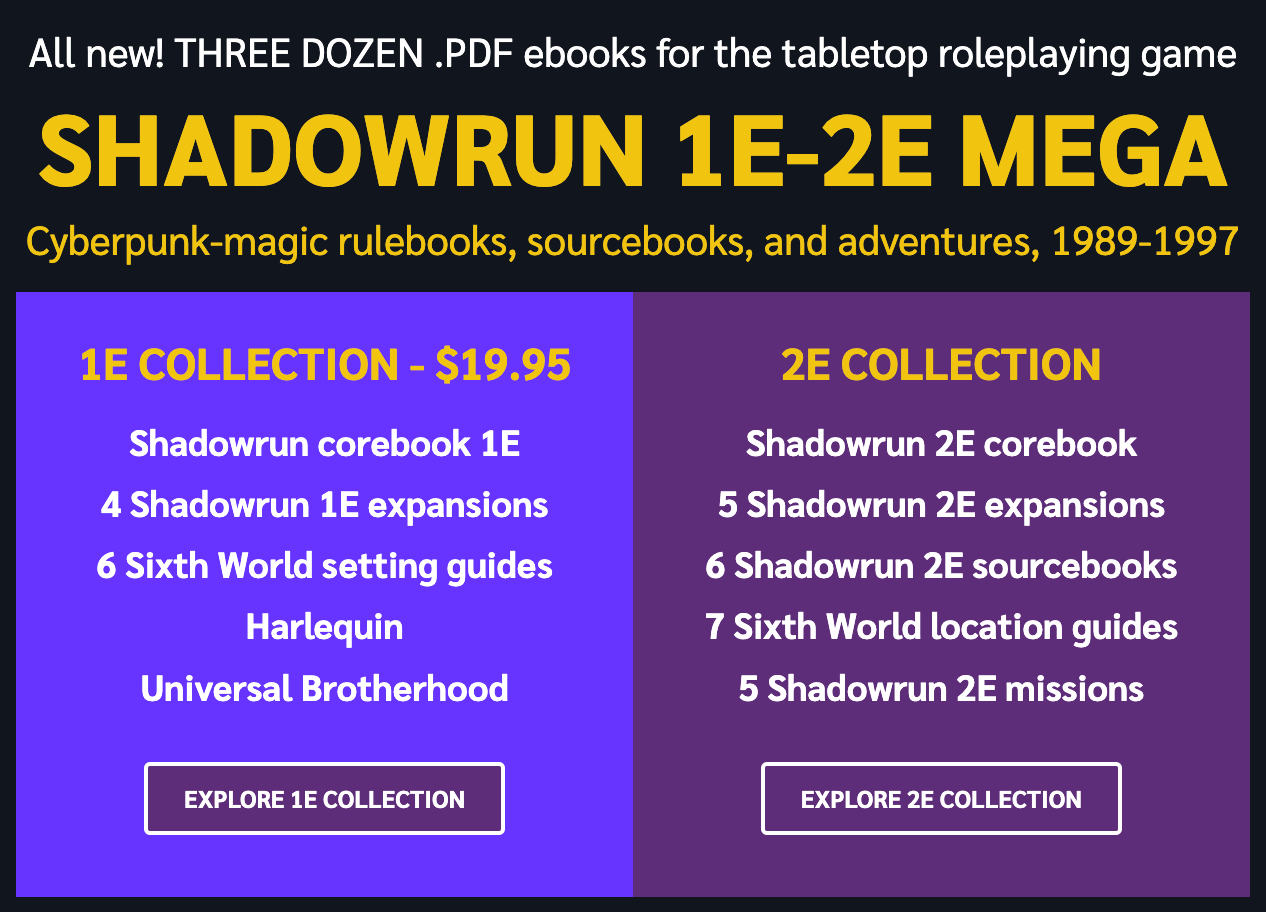 Wallpaper #C2cfDZMBSpphPi3-T-MG307 Tenkars Tavern Bundle of Holding Shadowrun 1e 2e Mega Bundle