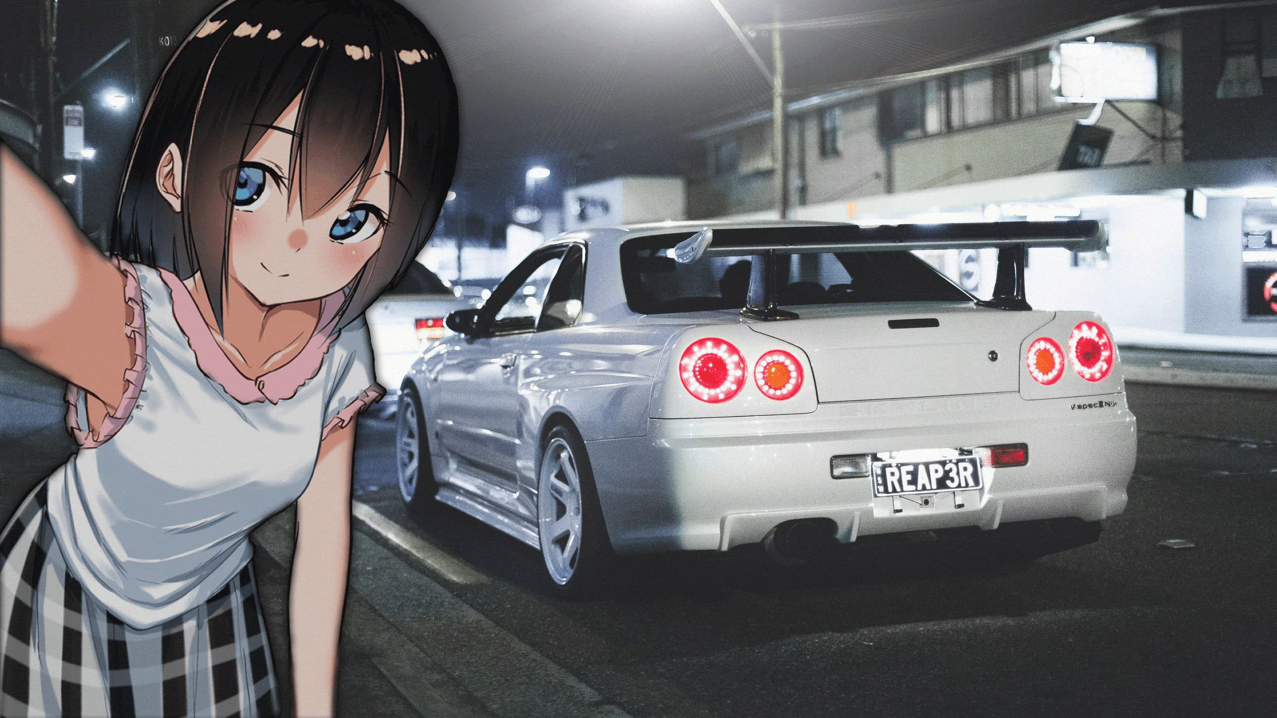 Wallpaper #46bf0 Download Girl Leaning on a Nissan Skyline Car Anime Wallpaper