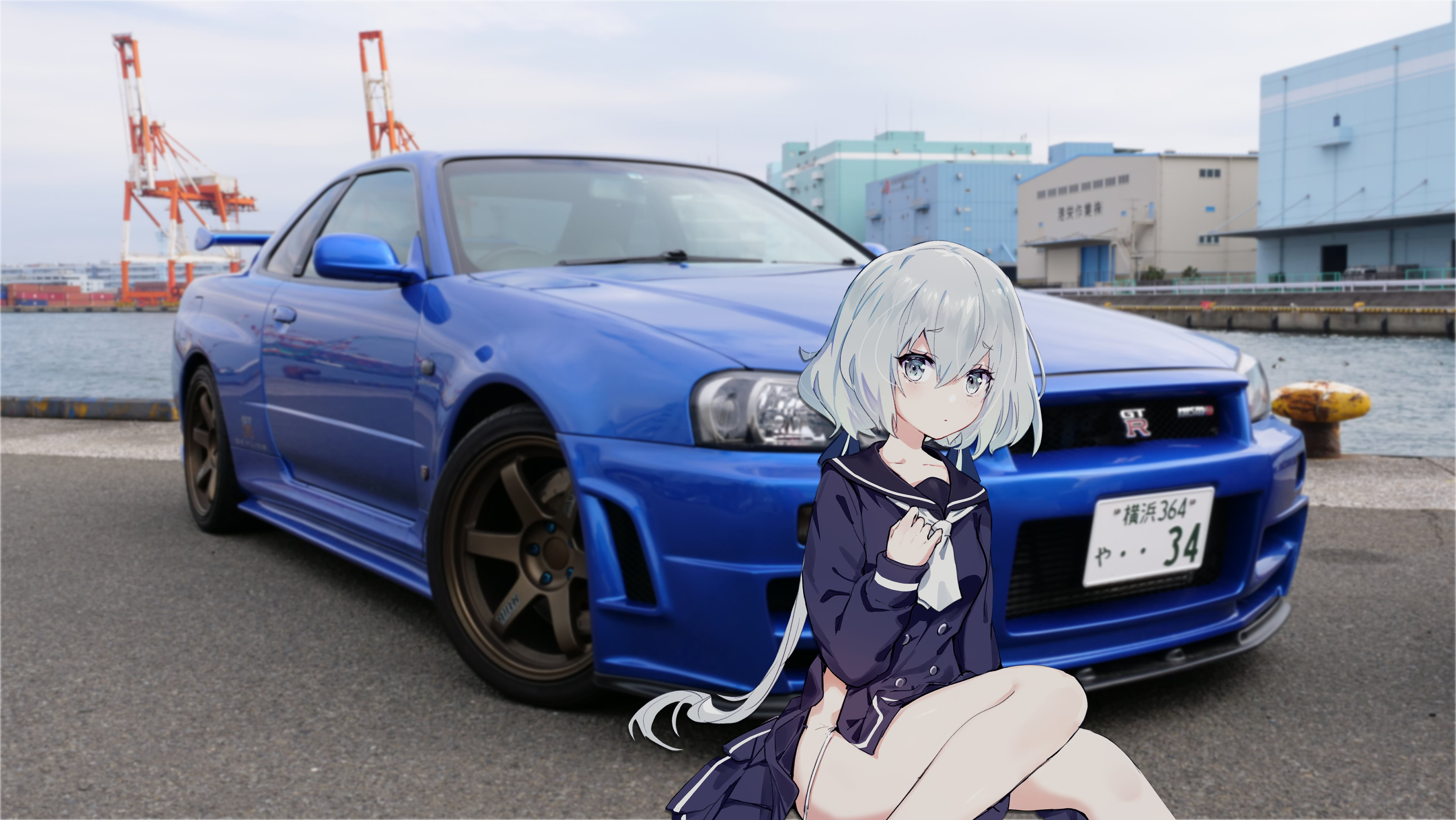 Wallpaper #46bf0 Download Girl Leaning on a Nissan Skyline Car Anime Wallpaper