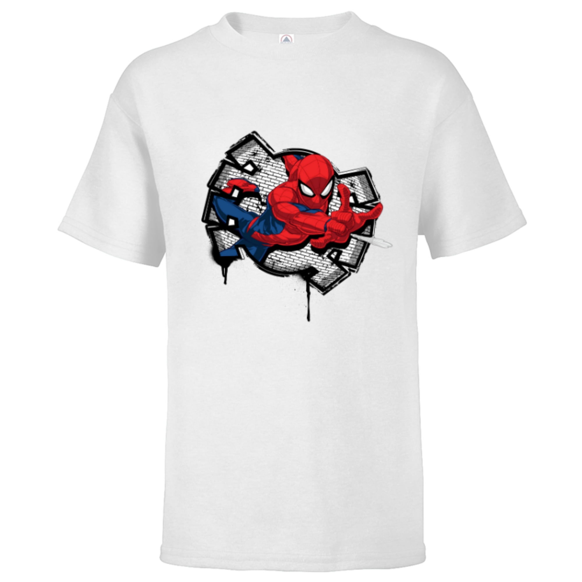 Wallpaper #0mdy_pIBSpphPi3-M59t188 Marvel Spider Man Spider Symbol Street Art Thwipp Short Sleeve T