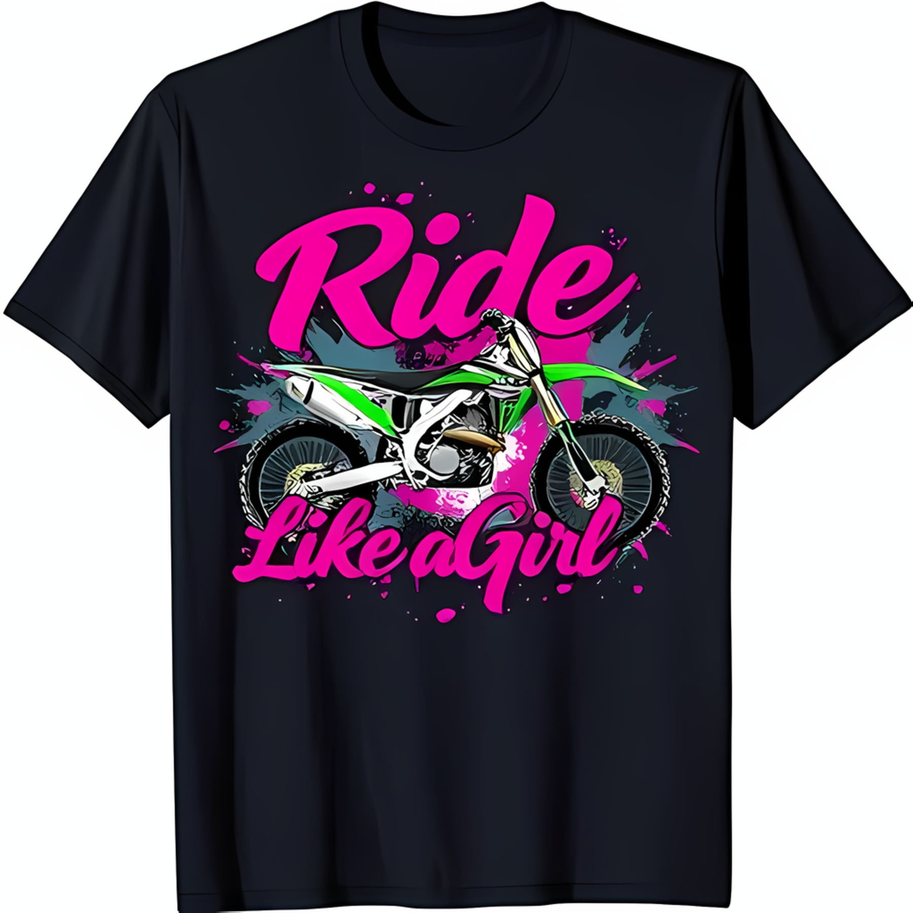Wallpaper #vrkT35IBJvJKYCmE3AhE411 Black T Shirt with Pink Green Ride Like a Girl Dirt Bike Graphic