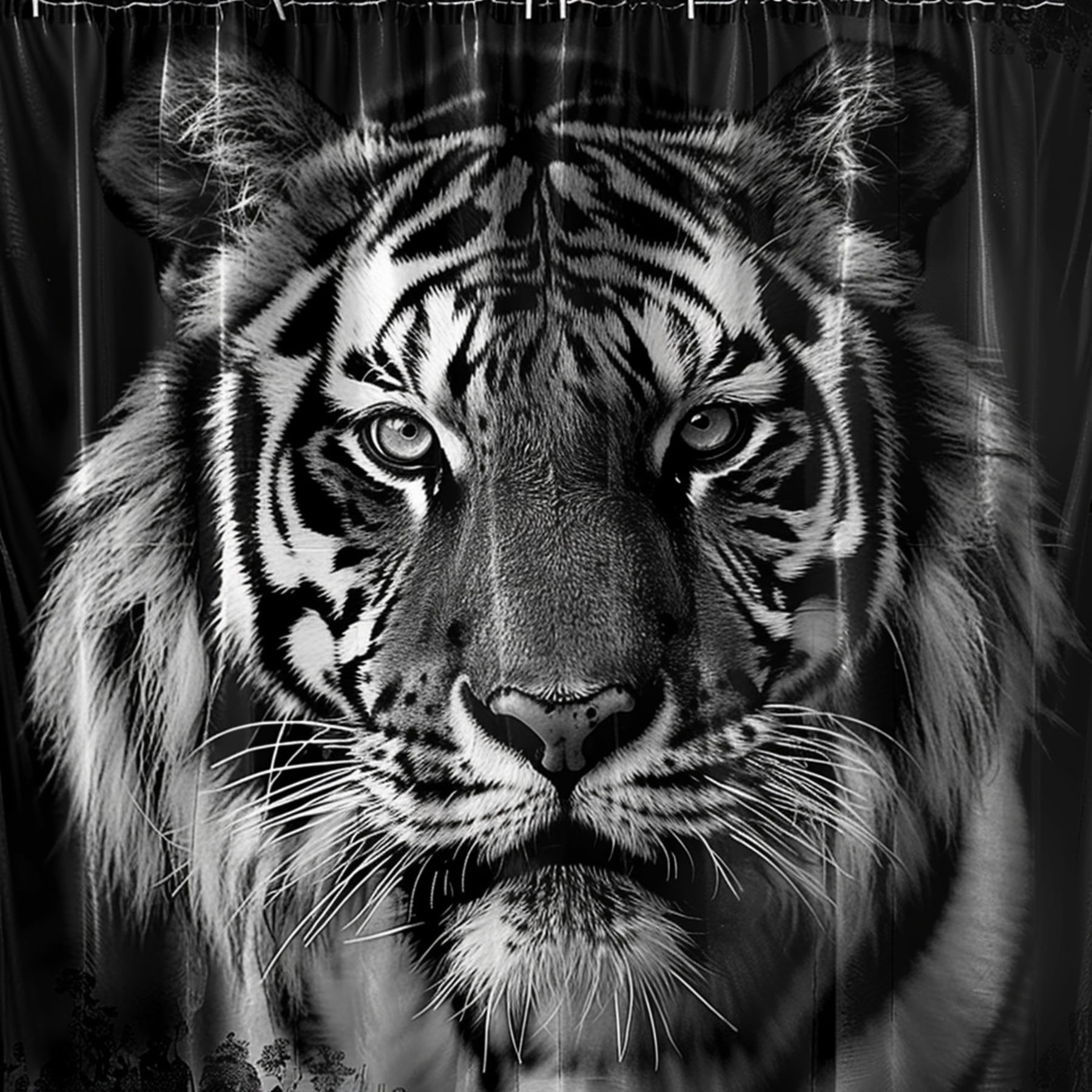 Wallpaper #NL0NpJcBxtB1RJ-K4LkL96 Black and White Tiger Portrait Shower Curtain Detailed Face with