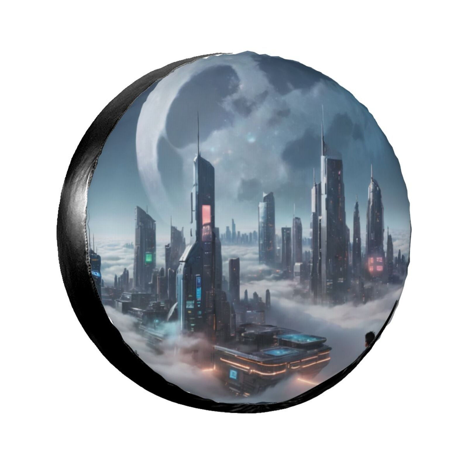 Wallpaper #WIL7P5MB0GiFKesM4sC3212 Futuristic Cyberpunk Cityscape with Moon Spare Tire Cover Weather