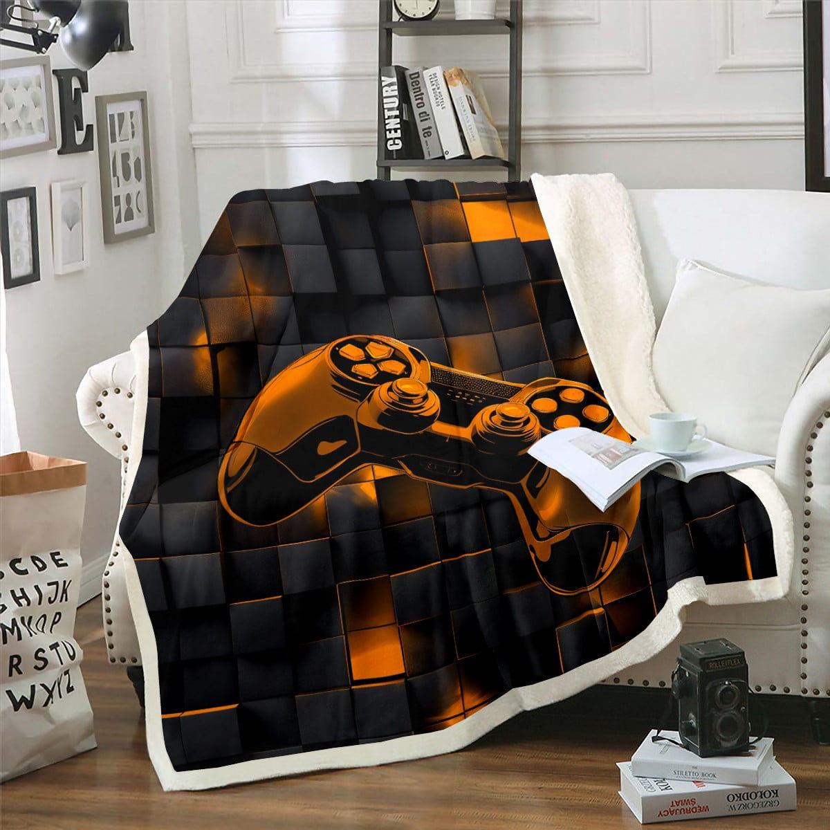 Wallpaper #U7gq25IBJvJKYCmEGfWT463 Black and Orange Blanket 30x40modern Geometric Gaming Throw Blanket