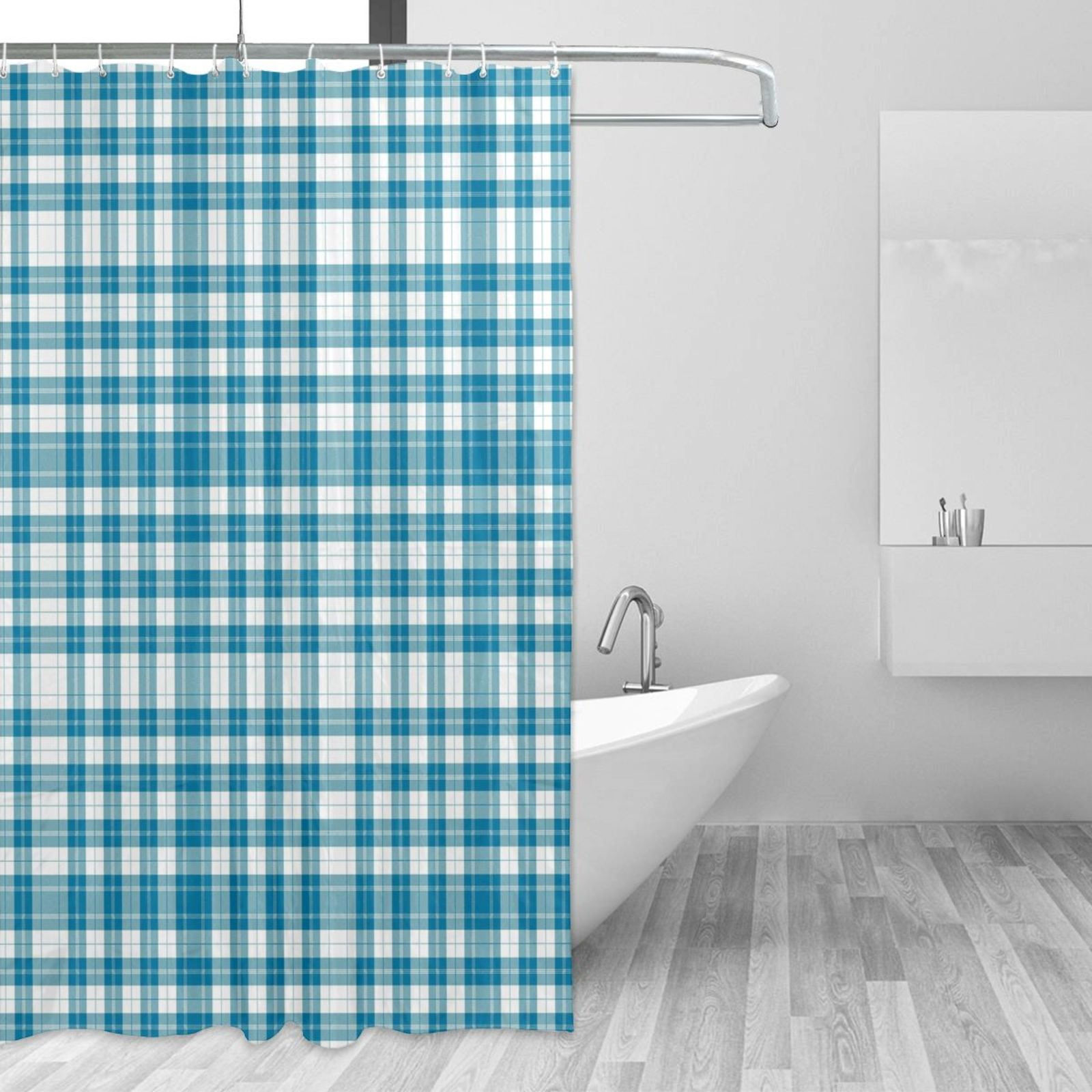 Wallpaper #bmiuE5MBSpphPi3-swEr182 Tartan Plaid Pattern in Tealish Blue Shower Curtains Machine Washable
