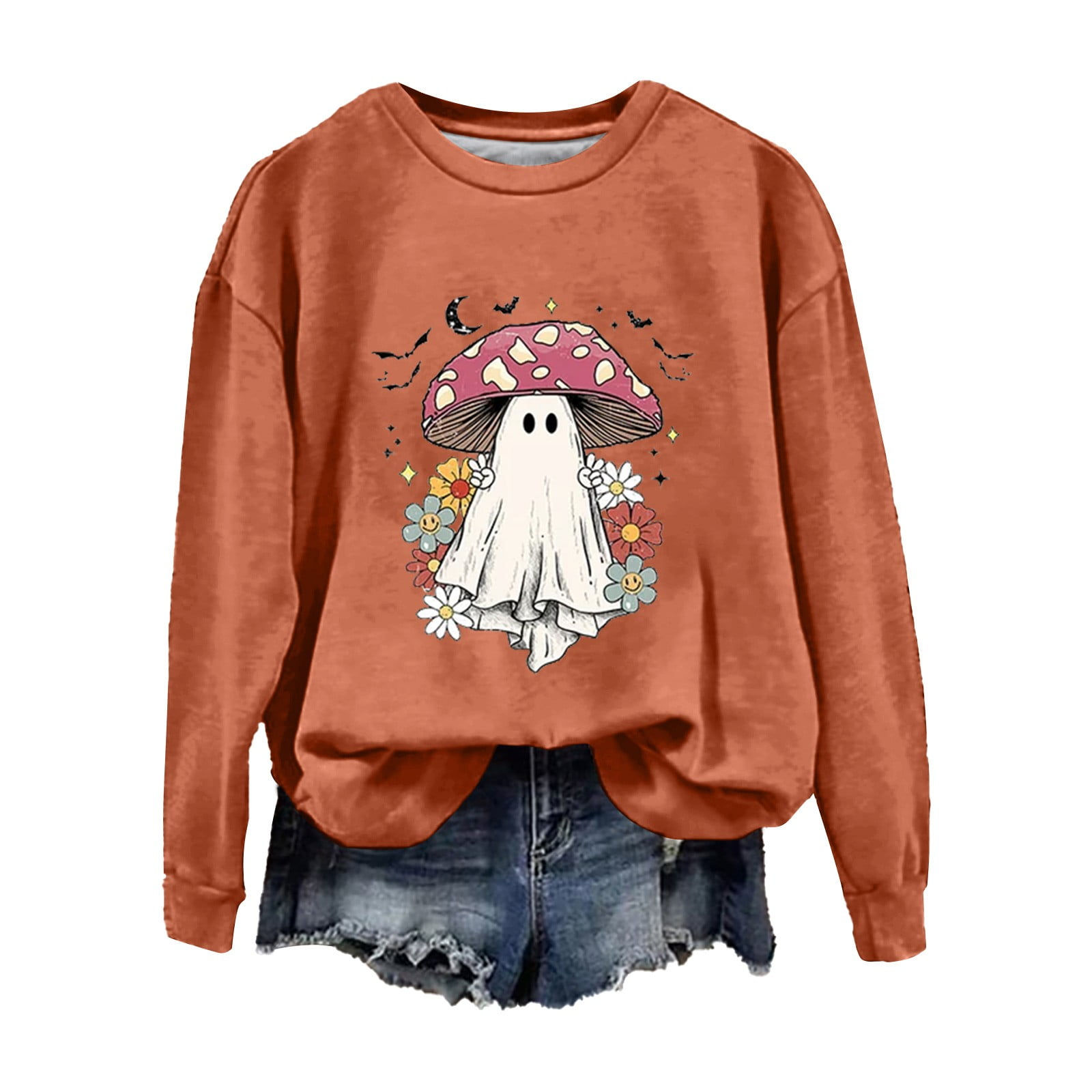 Wallpaper #Kbgw15IBJvJKYCmEIOId396 Lijcc Womens Halloween Mushroom Flower Imp Print Sweatshirt Womens G