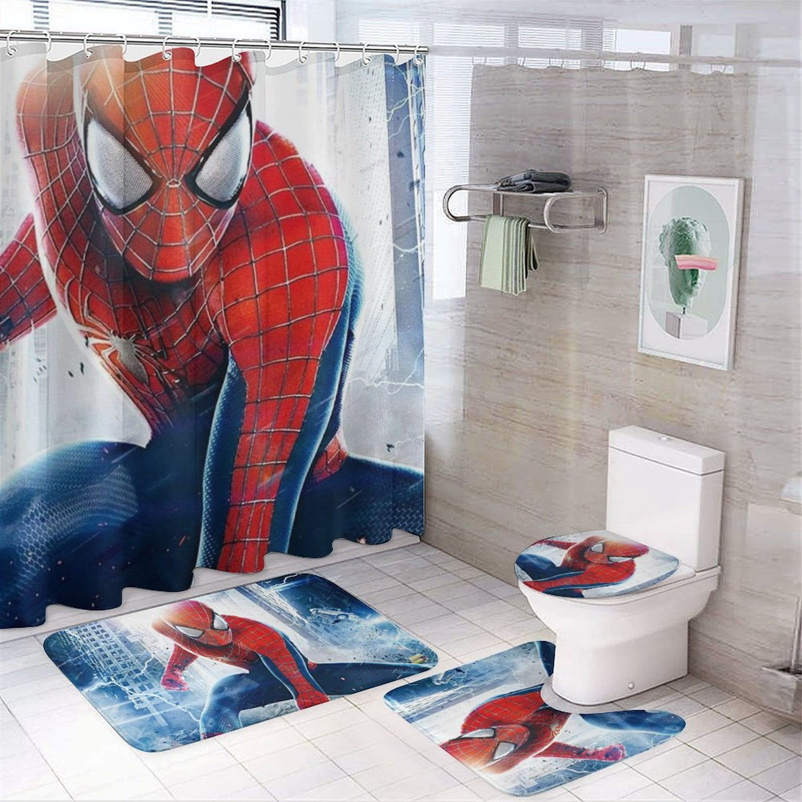 Wallpaper #RYLzP5MB0GiFKesMucCx247 Anime Spiderman Shower Curtain Set for Adult Teens Bathroom Includes