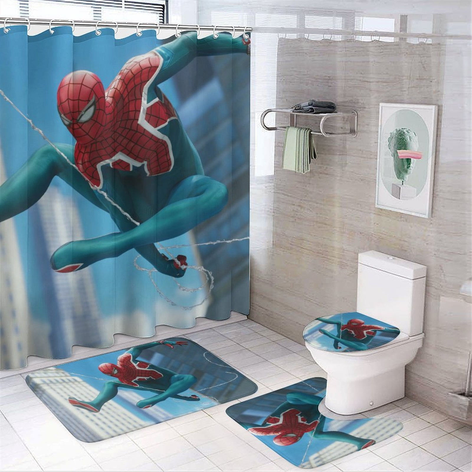Wallpaper #RYLzP5MB0GiFKesMucCx251 Anime Spiderman Shower Curtain Set for Adult Teens Bathroom Includes