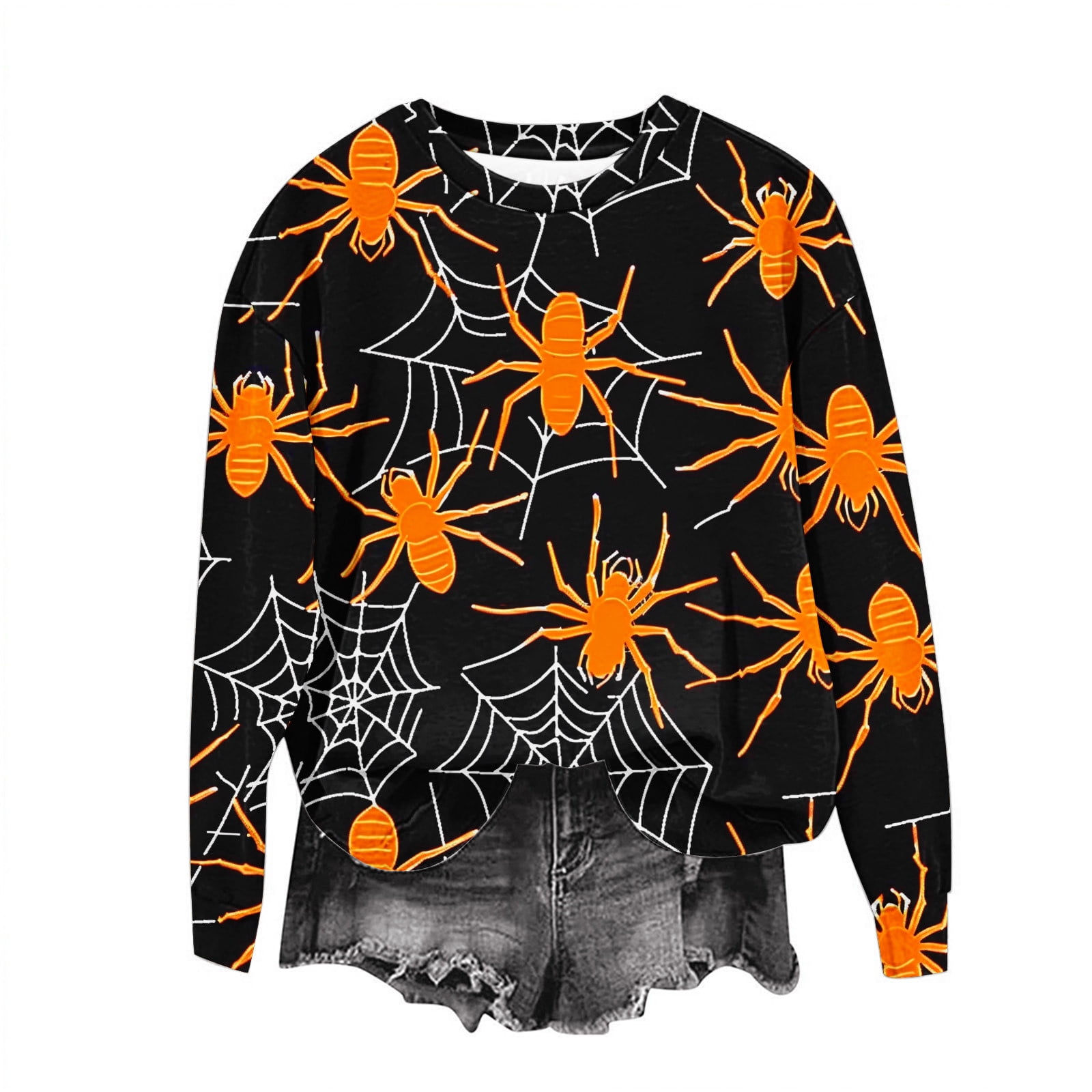 Wallpaper #zqkWiJcBxbDgA0Rl1O5S31 Spider Web Funny Halloween Shirts 2024 Womens Fashion Crew Neck