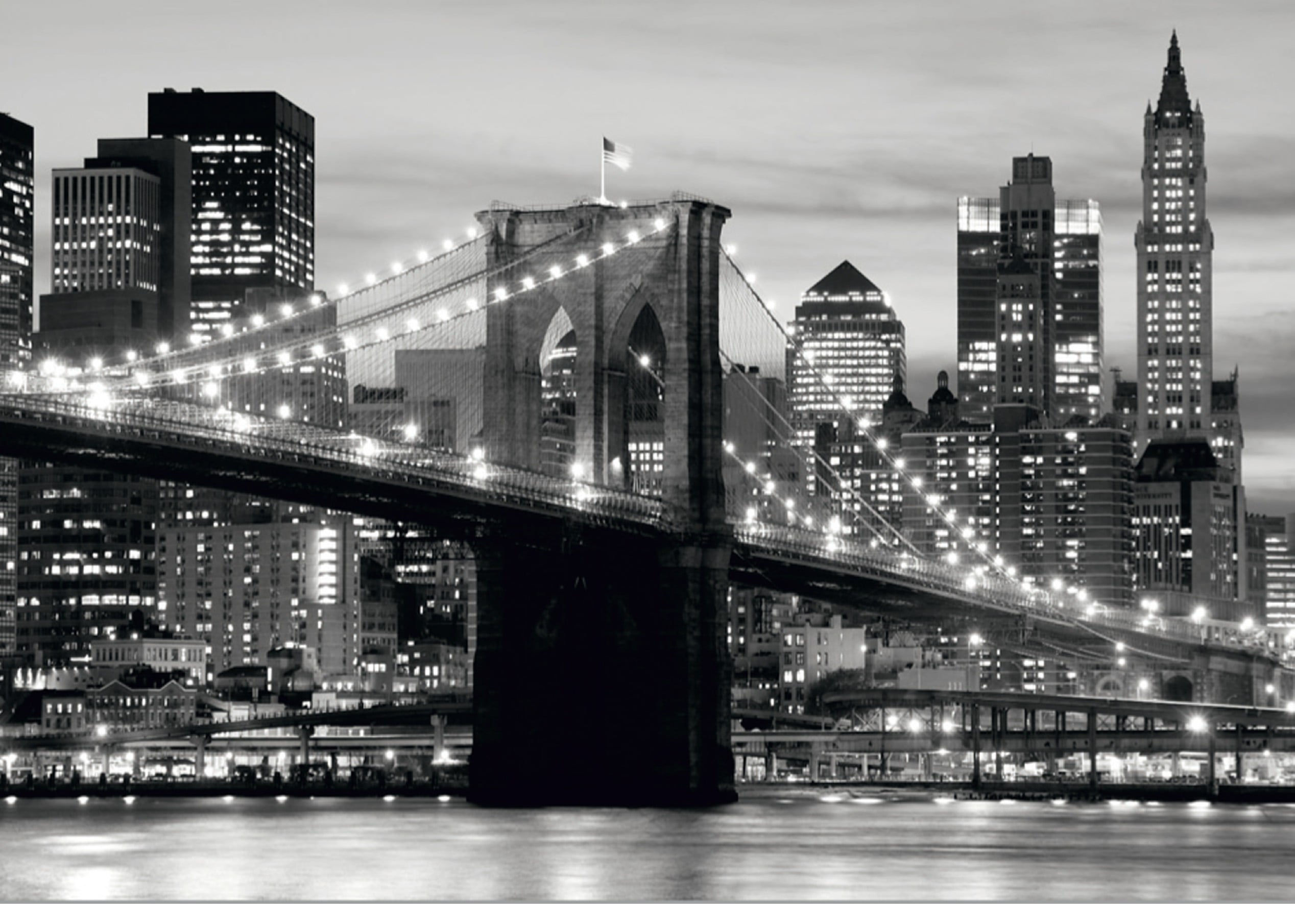 Wallpaper #2GeMA5MBSpphPi3-T7Po97 New York City Brooklyn Bridge at Night in Black and White Wall Mural