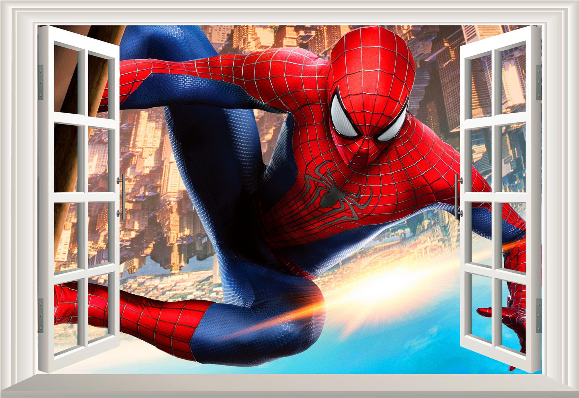 Wallpaper #z0WrkI4B7YBJg1BVx50x28 Puloru Spider Man 3D Window View Large Wall Sticker Vinyl Decals Mural