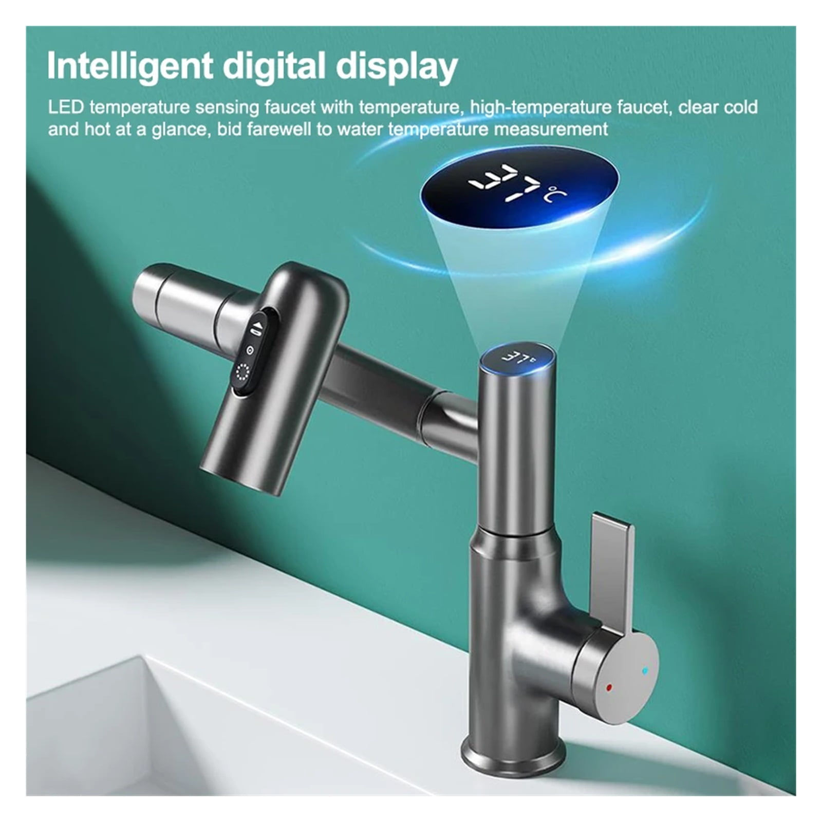 Wallpaper #421CbJcBycdYOYFTknLy121 Temperature Digital LED Display Basin Faucet 360 Rotation 3 Modes