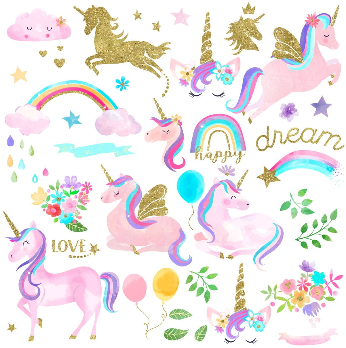 Wallpaper #zWc47JIBSpphPi3-gFEE56 Watercolor Magical Unicorn Peel and Stick Wall Art Sticker Decals for