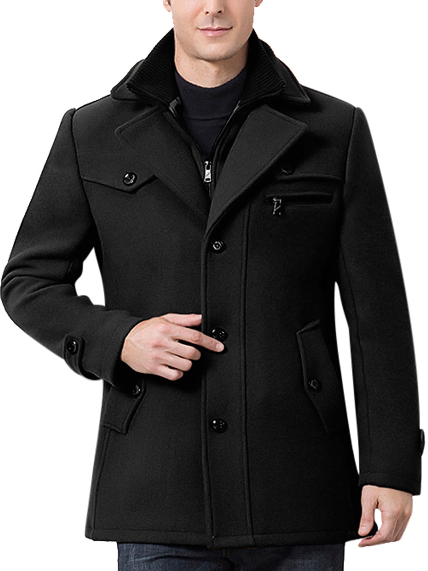Wallpaper #kyxGSZMB0E1QgA7wmPIG182 Men Casual Winter Pea Coat Slim Fit Single Breasted Short Wool Jacket