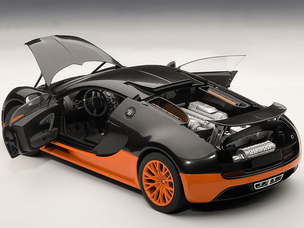 Wallpaper #yAOyZpMBpyOg8YnEJNvg86 Bugatti Veyron Super Sport in Carbon Fiber Black and Orange Diecast