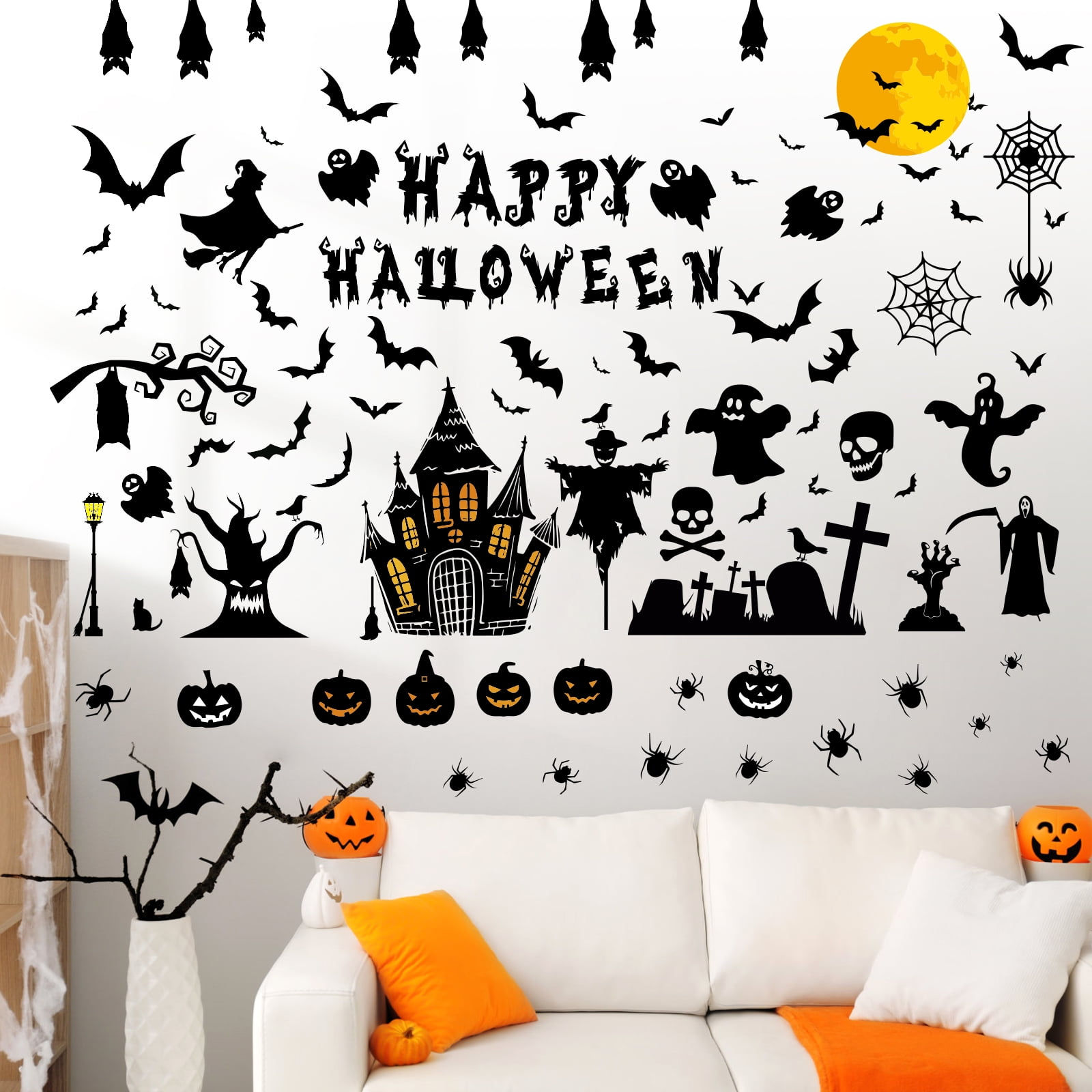 Wallpaper #wOrjVZMBlwTYPL18Ow6F208 9 Sheet Happy Halloween Removable Wall Window Decals Vinyl Witch Bats