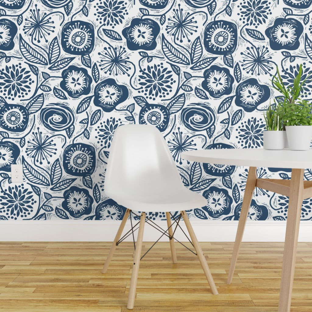 Wallpaper #BGc5B5MBSpphPi3-MMXD239 Peel and Stick Removable Wallpaper Botanical Block Floral Decor Navy
