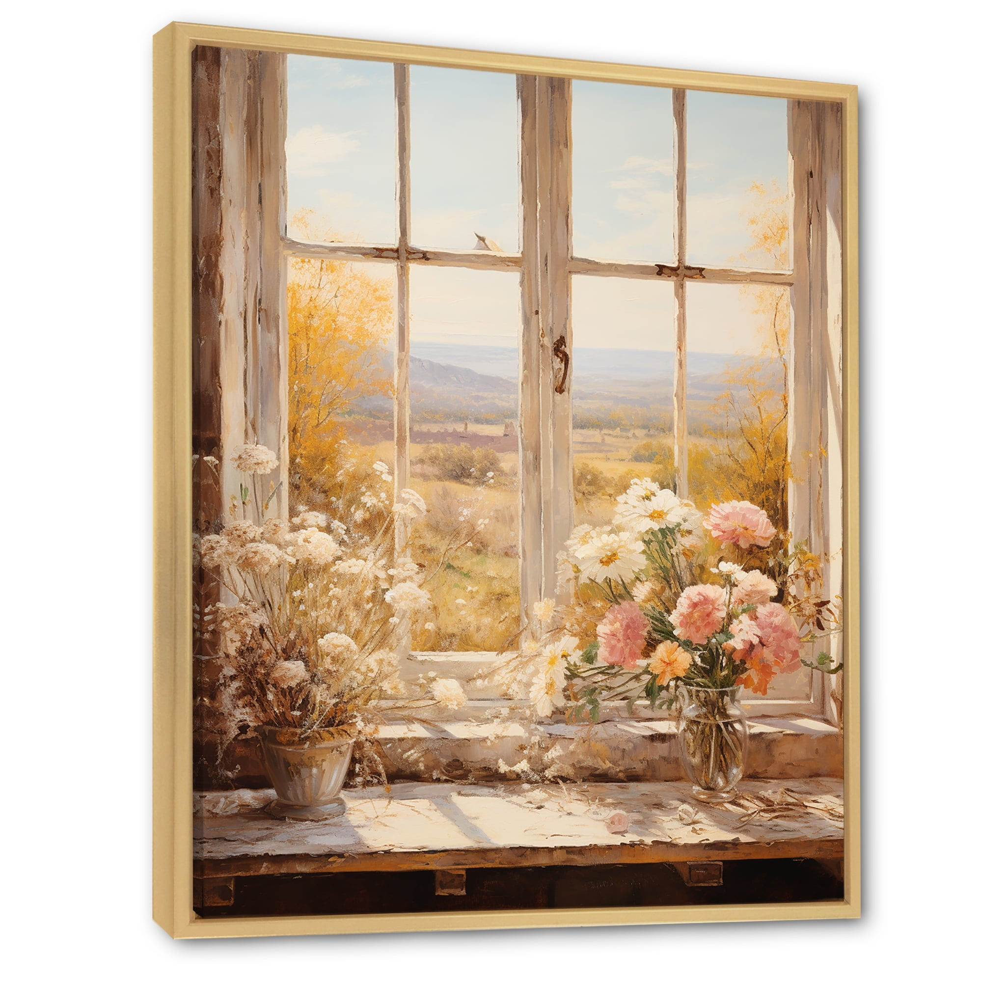 Wallpaper #Kbgw15IBJvJKYCmEIOId403 Designart Vintage View of Floral Meadow Through Windows Iii