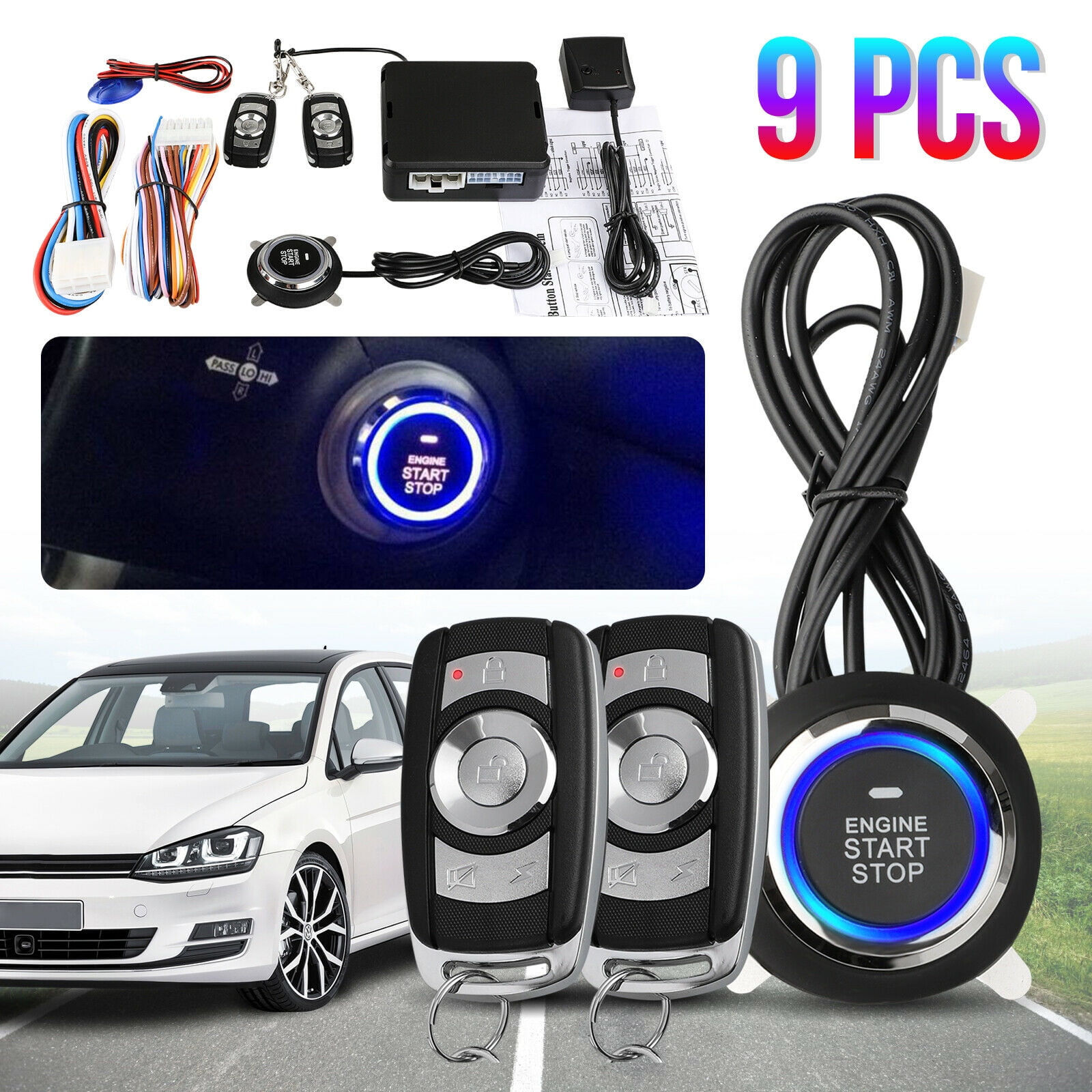 Wallpaper #OuquVZMBlwTYPL18rA5u402 9pcs Start Push Button Remote Starter Keyless Entry Car SUV Alarm