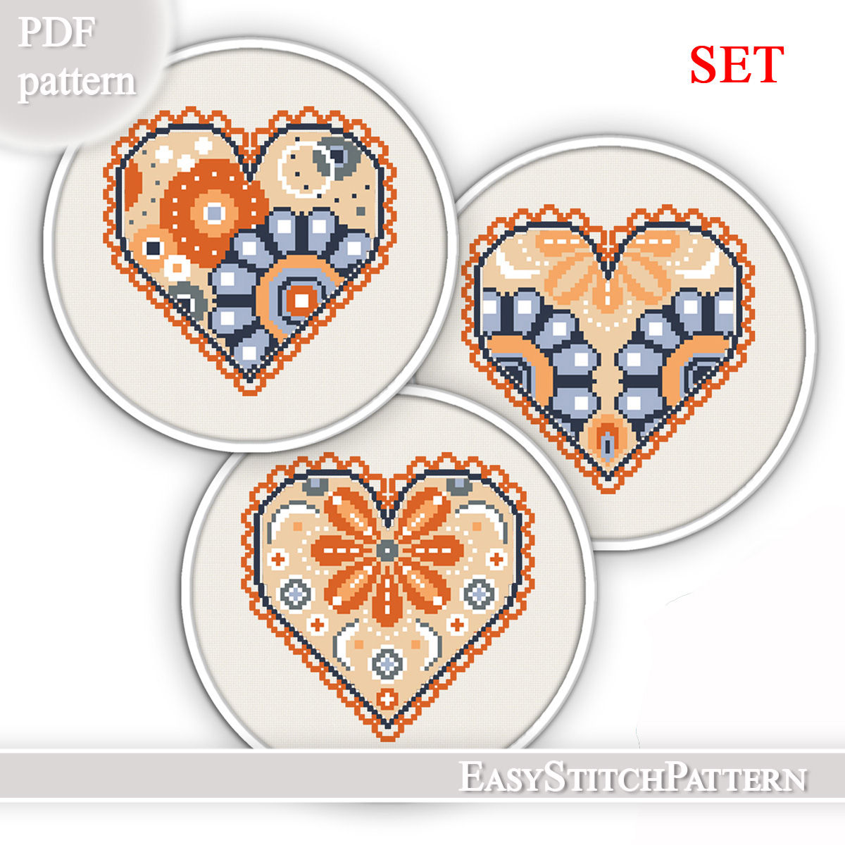 Wallpaper #tGeU55IBSpphPi3-kjik245 Flower Hearts Cross Stitch Pattern Set of 3 Abstract Inspire Uplift