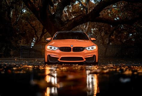 Wallpaper #YnP0fo4BFI5NbQksIxfN46 A Sleek Orange  BMW  M4 Parked Under a Tree in the Fall
