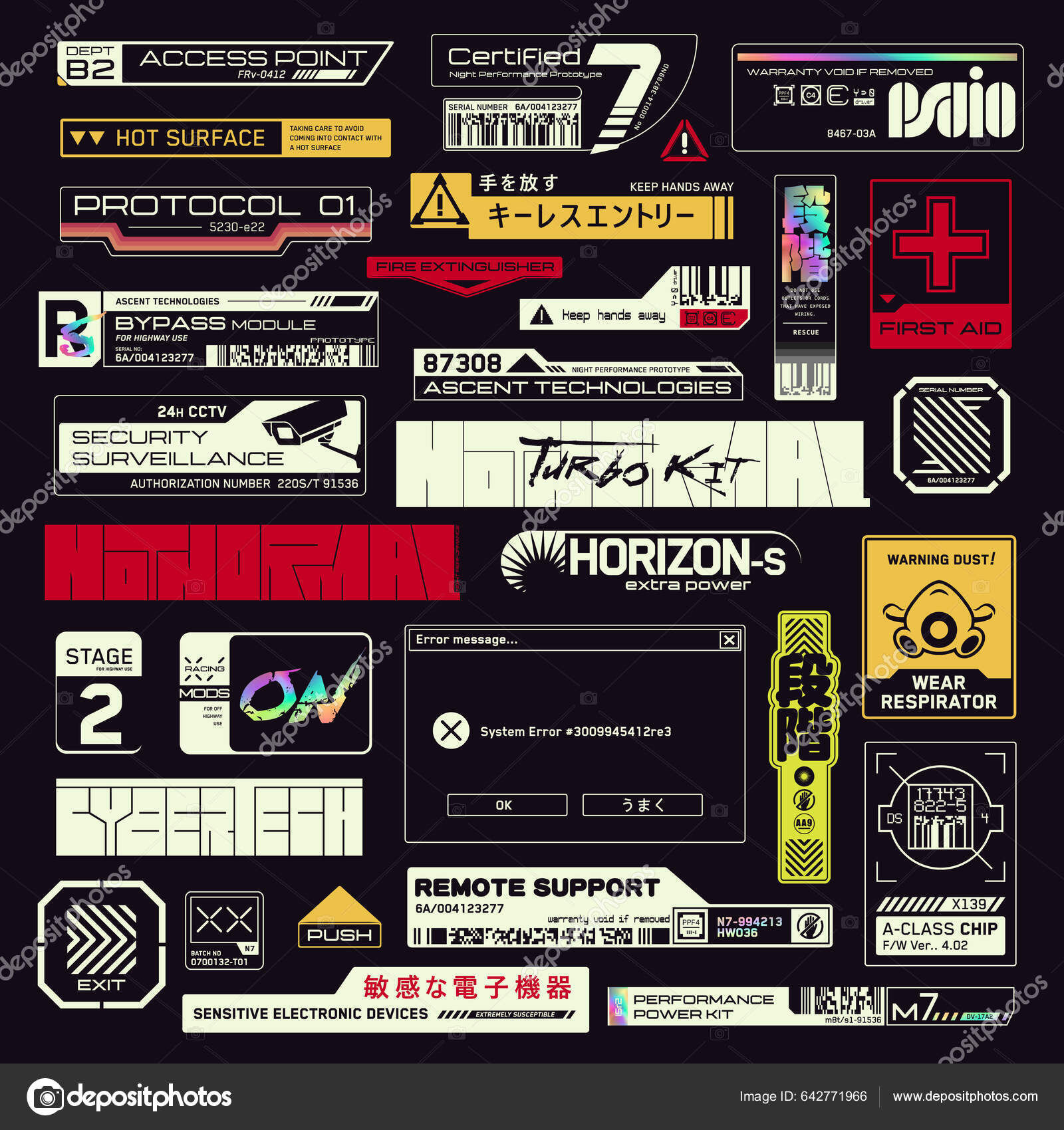 Wallpaper #tH0H8o4Bnwiau_P6-woB35 Cyberpunk Decals Set Set Vector Stickers Labels Futuristic Style