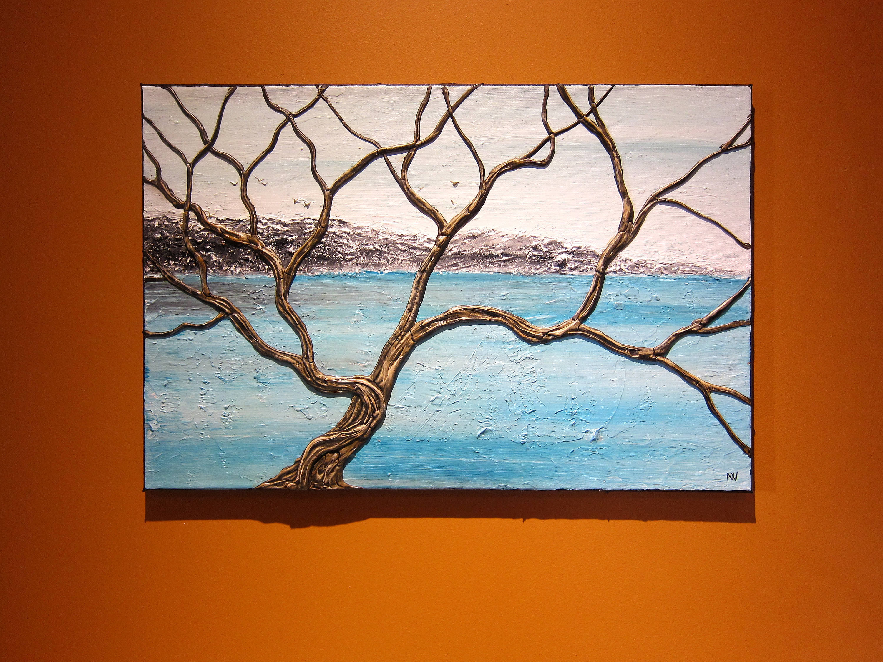 Wallpaper #1GfmC5MBSpphPi3-WtvR6 Detailed Textured Tree Painting Sculpted 3D Dimensional Original Art