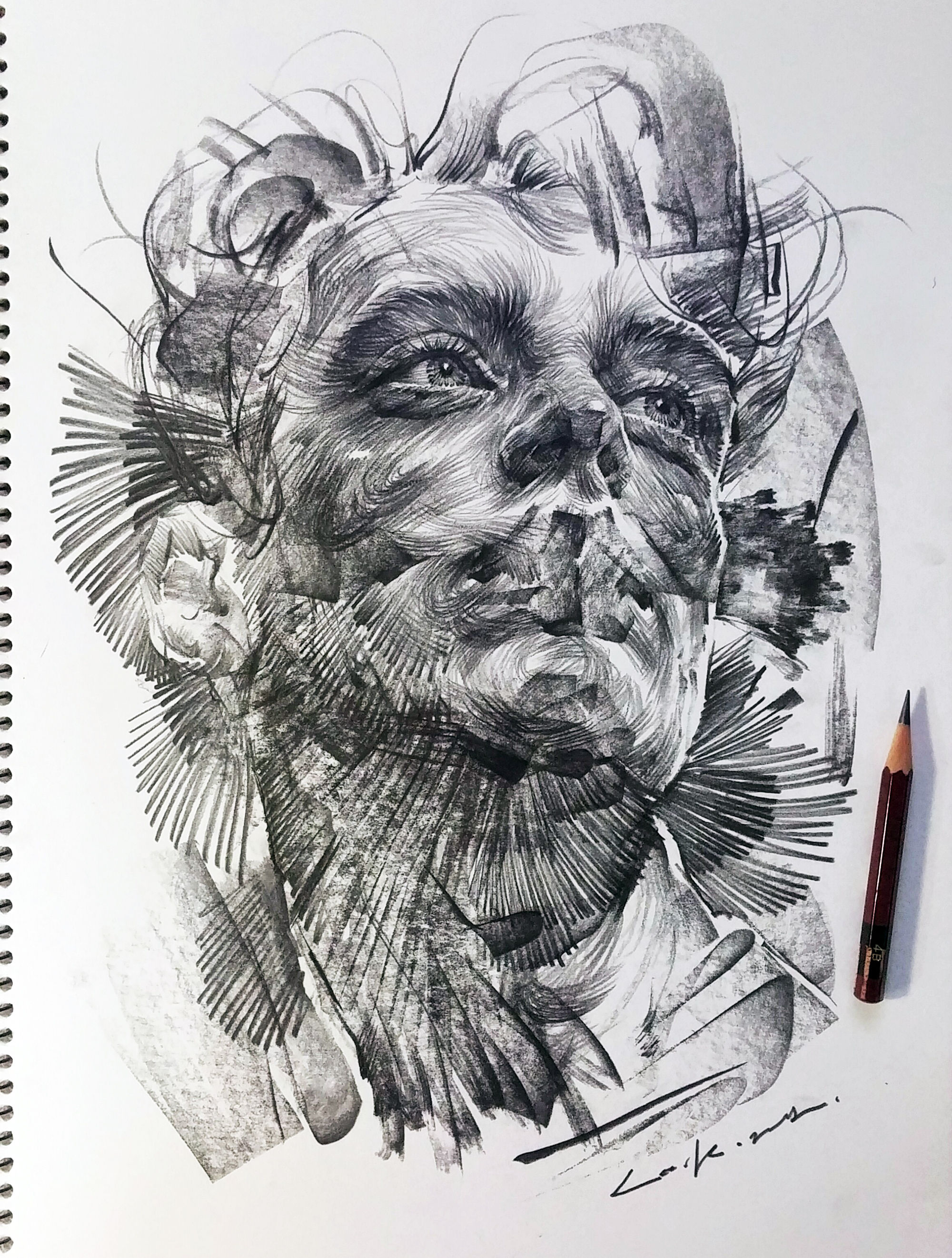 Wallpaper #ImdNBJMBSpphPi3-NbfE390 Swirling Lines and Swaths of Charcoal Form Dramatic Portraits by Leek