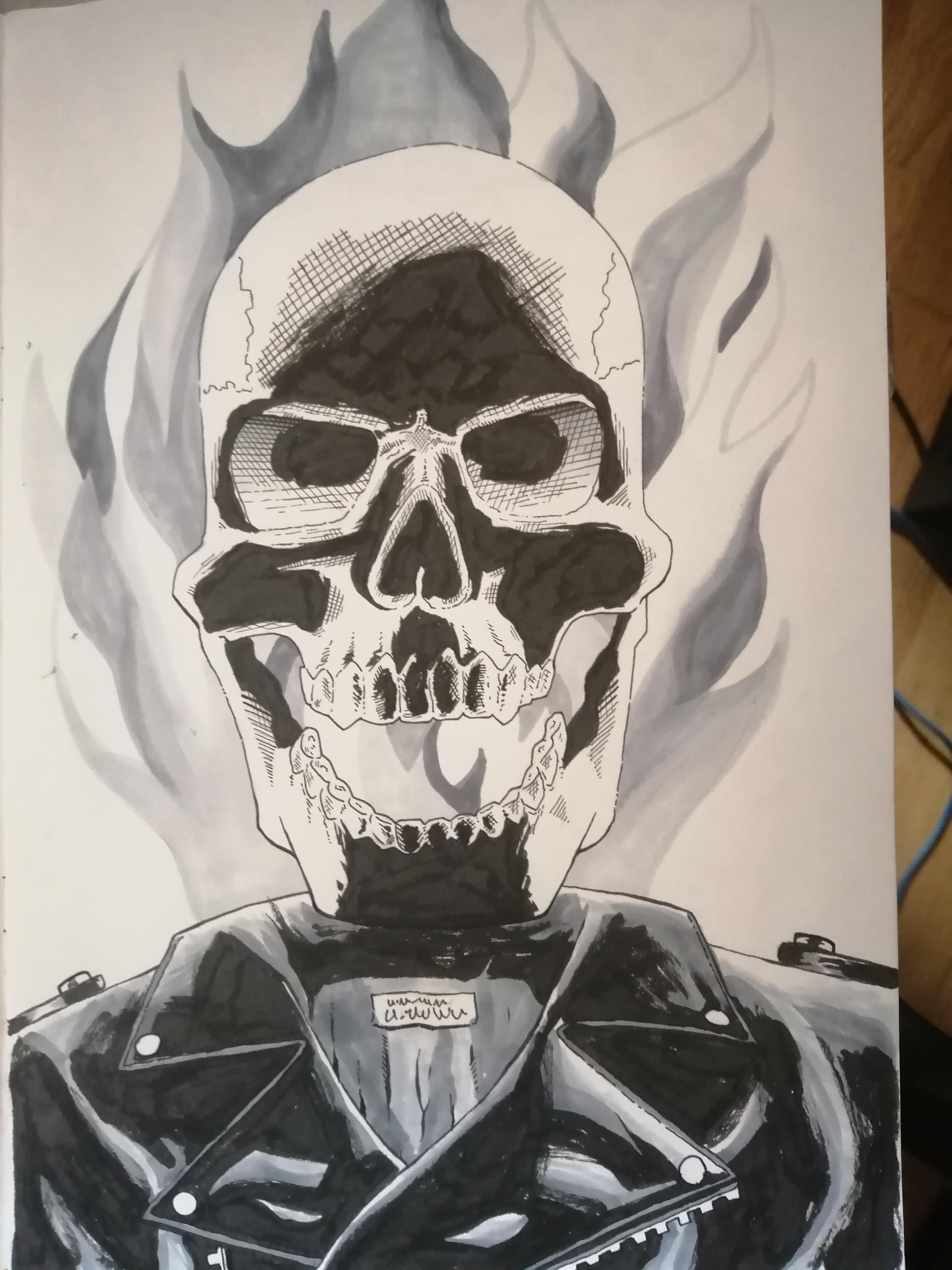 Wallpaper #O_S0OZMBKFX8bn3r9Xeu192 A Ghost Rider Sketch from My Sketch Book Done with Ink Brush and Copic