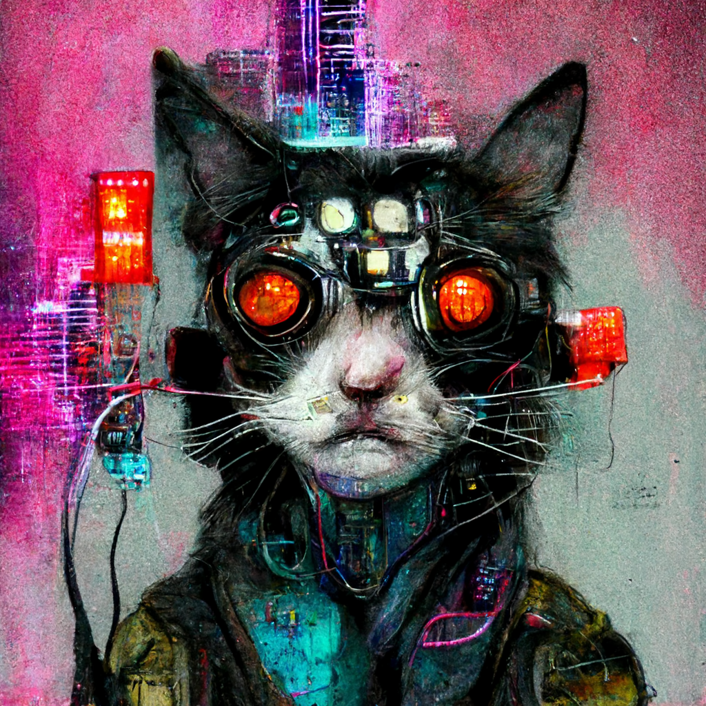 Wallpaper #F6UfMpMB0vj5YdARvNNx88 Mixed Media Cyberpunk Cat Midjourney Raiart