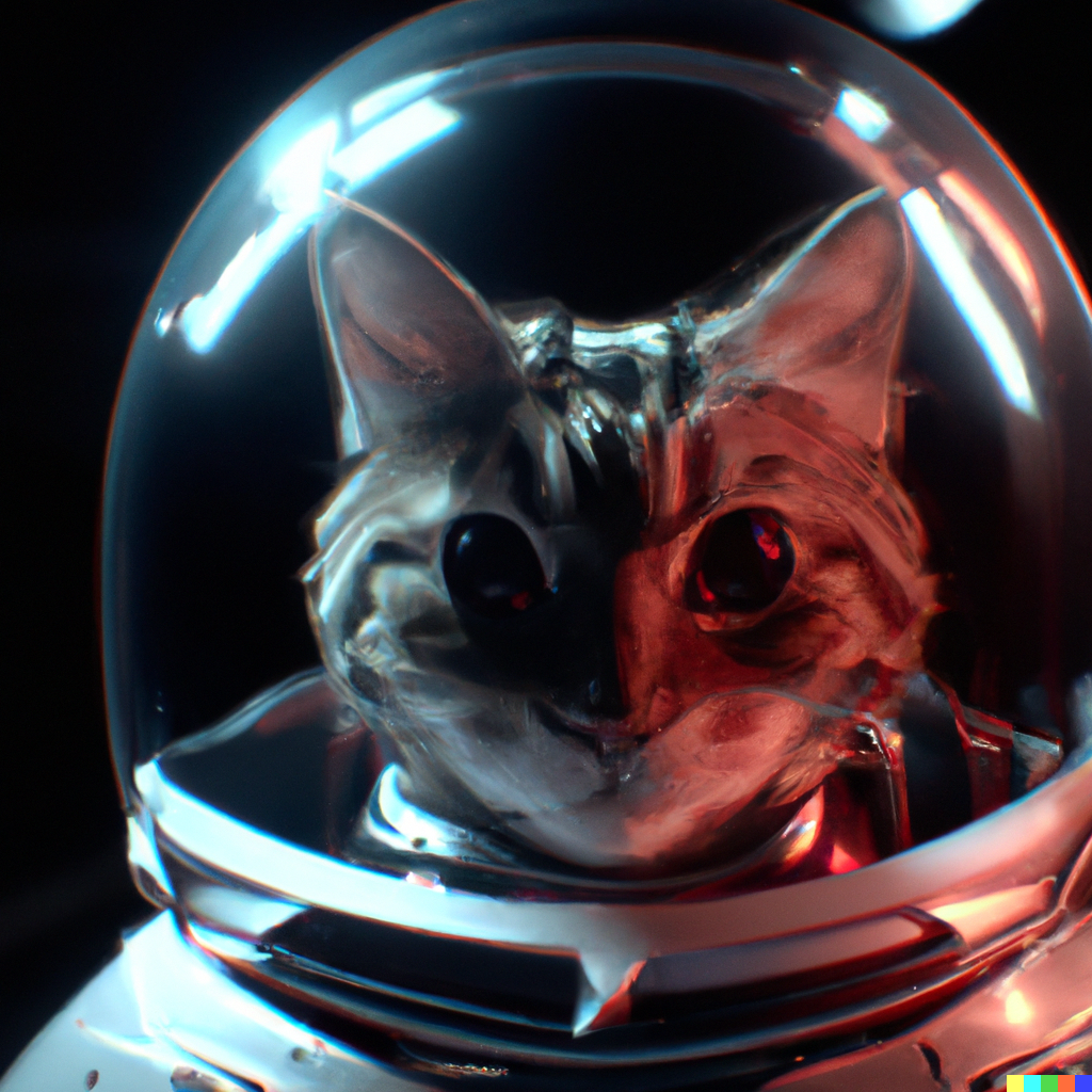 Wallpaper #Q2cF-JIBSpphPi3-IohL164 Hyperrealistic Anthropomorphic Cat in a Glass Helmet on a Futuristic