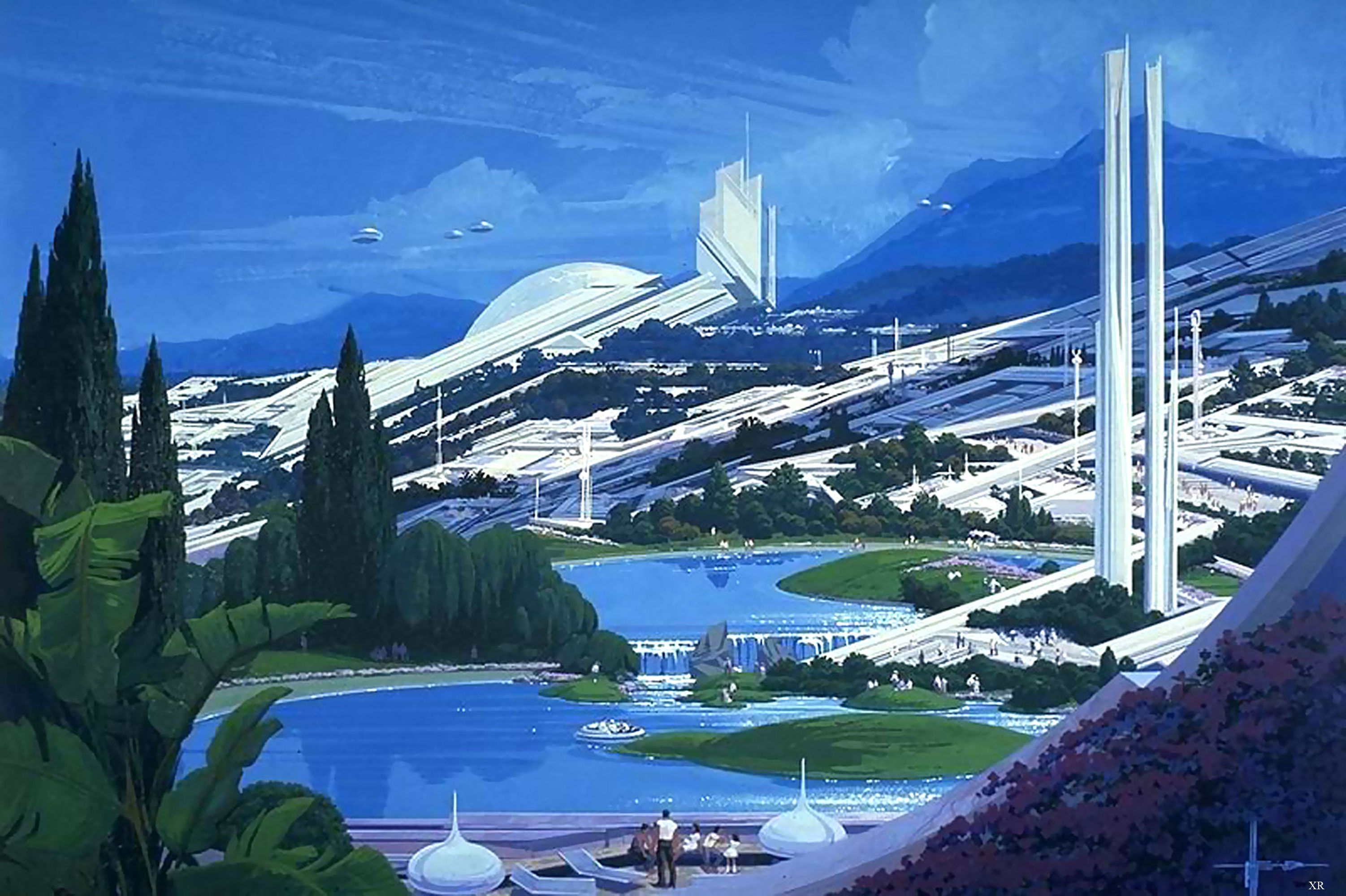 Wallpaper #xGhMHpMBSpphPi3-lig158 Future City by Syd Mead Concept Art for Yamato 2520 Rretrofuturism