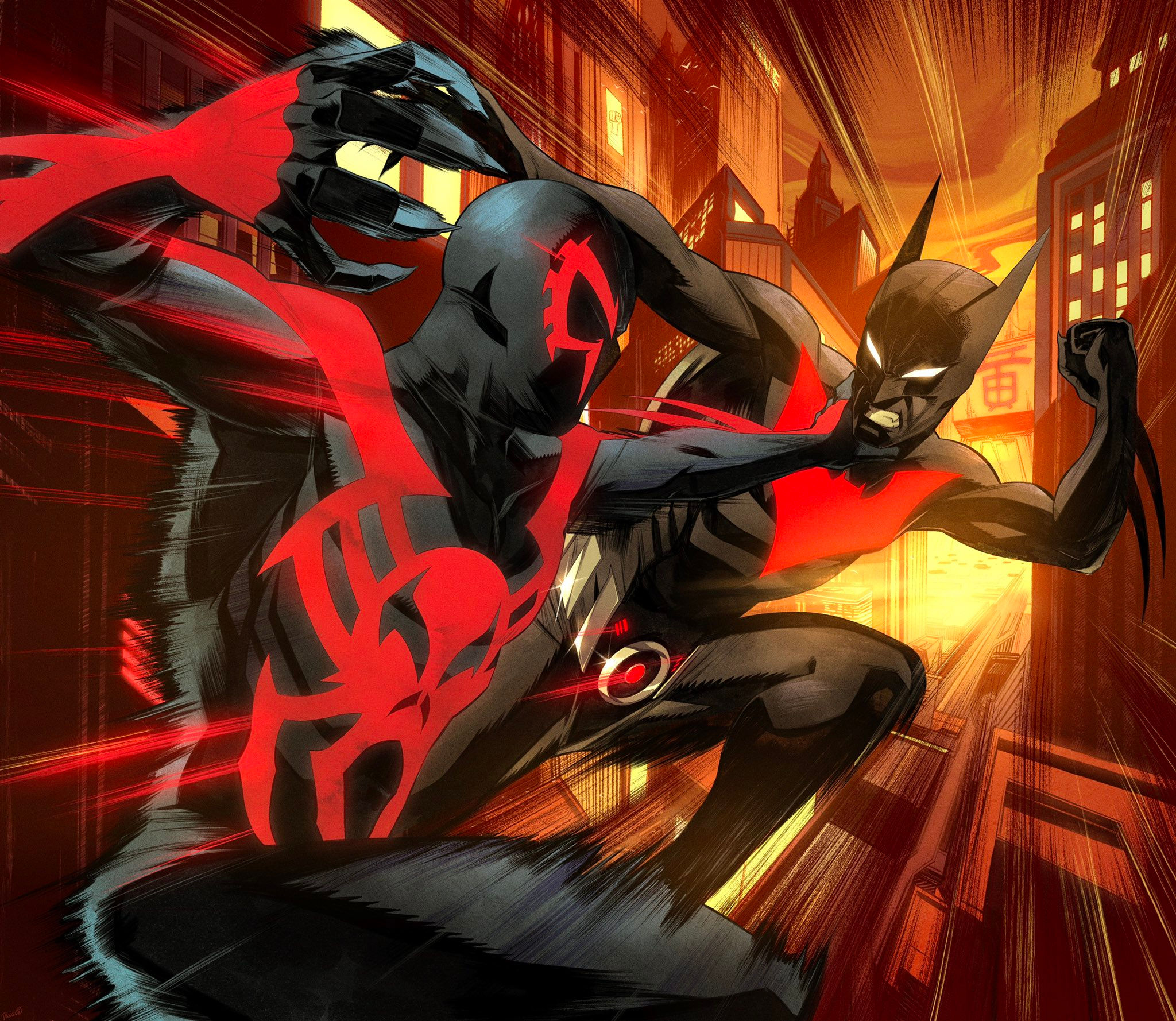 Wallpaper #lBmaE48BtGB6xQ78kmbh31 Artwork Batman Beyond vs Spider Man 2099 by Daniel Parker Rdccomics