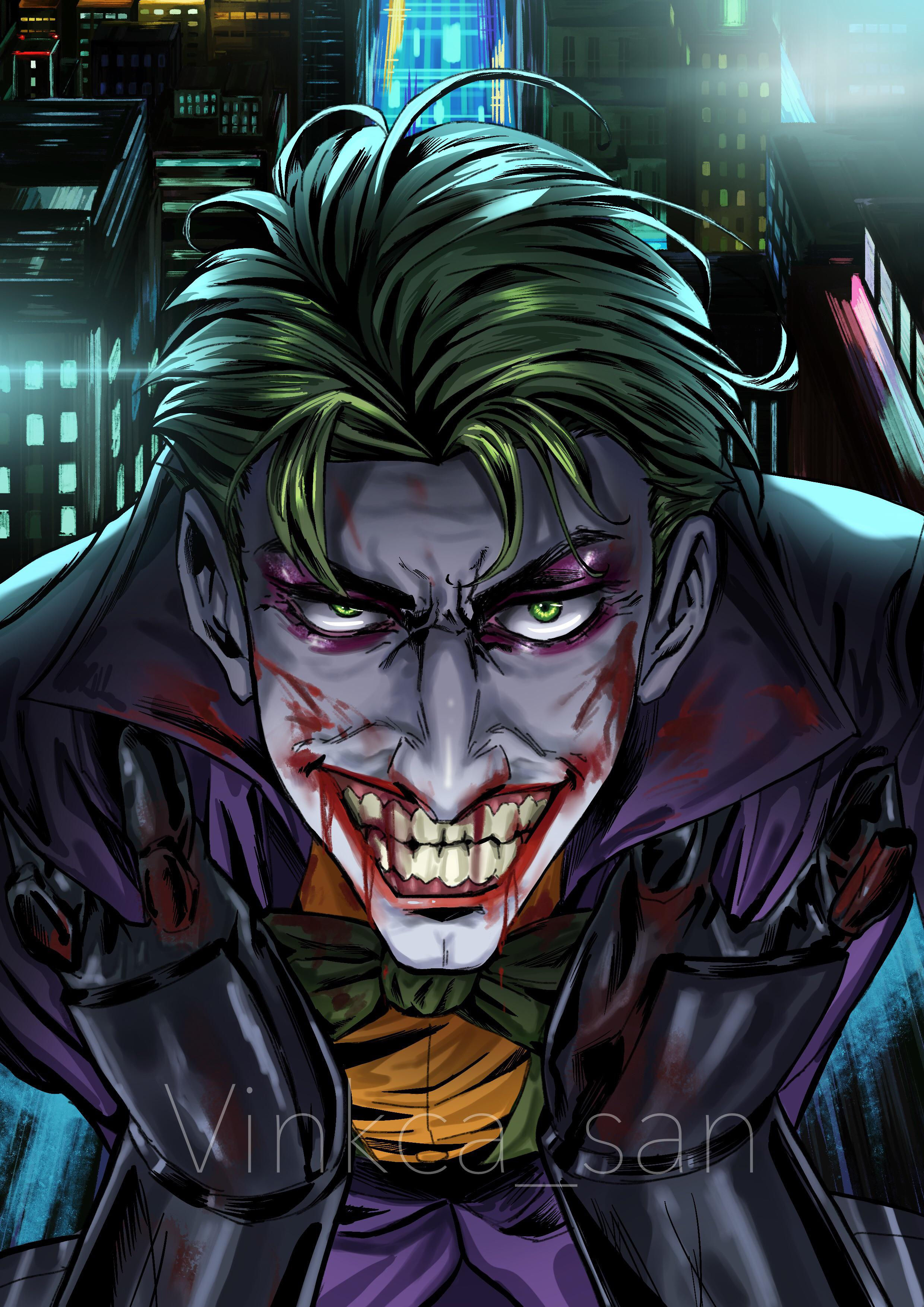 Wallpaper #bHOrh44BFI5NbQksUSG536 The Joker's Bloody Grin in the Dark City