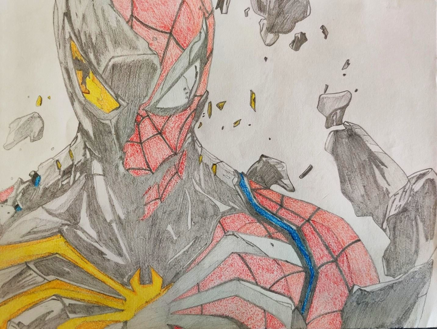 Wallpaper #2DG6NZMB5zzyi_yYf1cF191 Half Pencil Shading and Half Pencil Color Sketch of Spiderman PS4