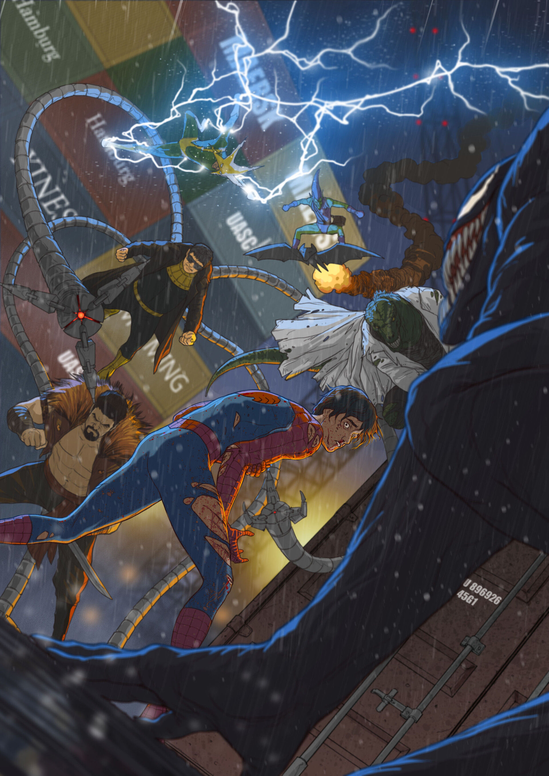 Wallpaper #ceb46 1920x1080 Spiderman vs Sinister Six Art Laptop Full HD 1080p HD 4K