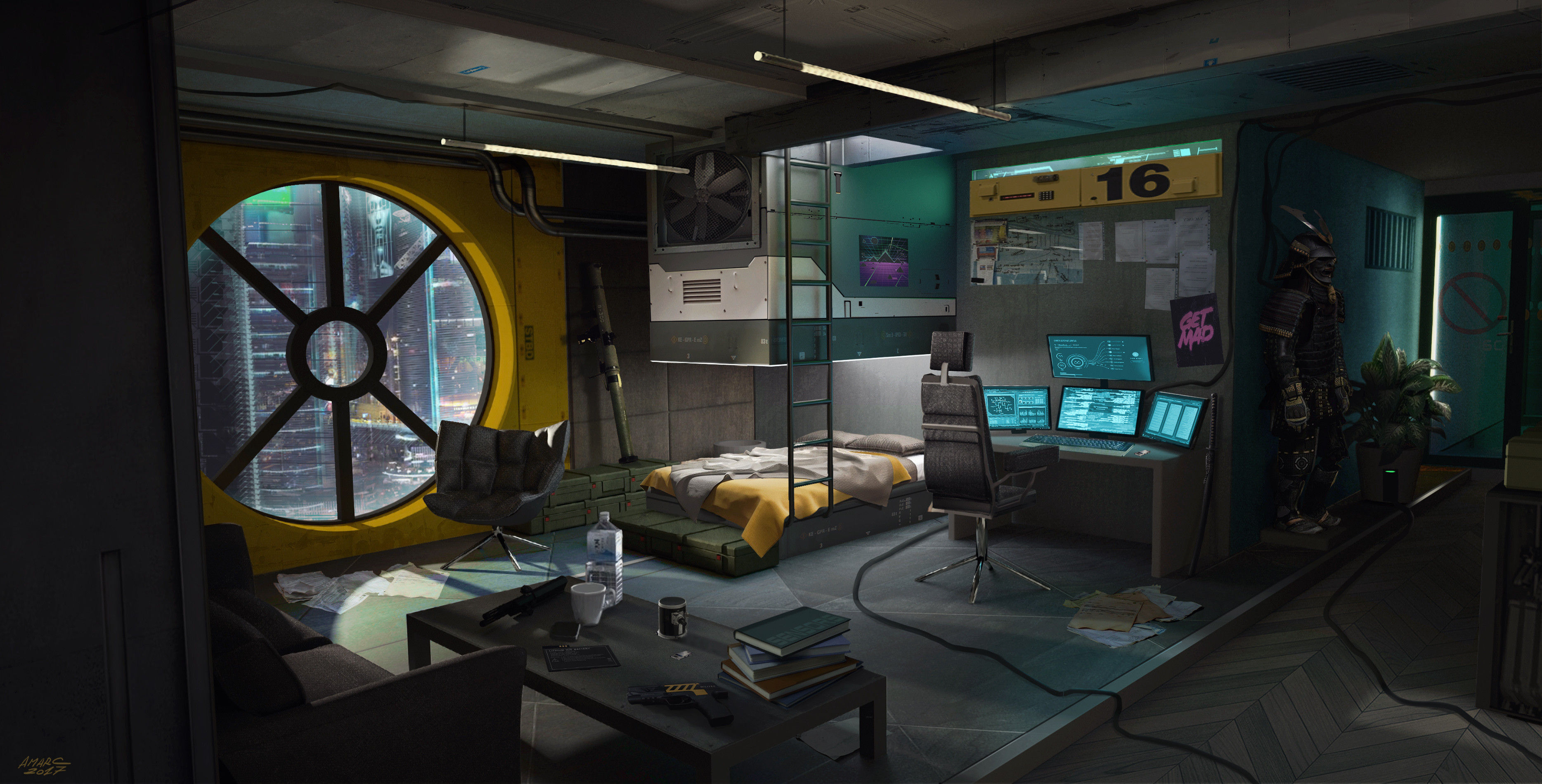Wallpaper #HBlFAo8BtGB6xQ786Epr16 Cyberpunk Room by Adrian Marc 3736 X 1900 Rimaginaryfuturism
