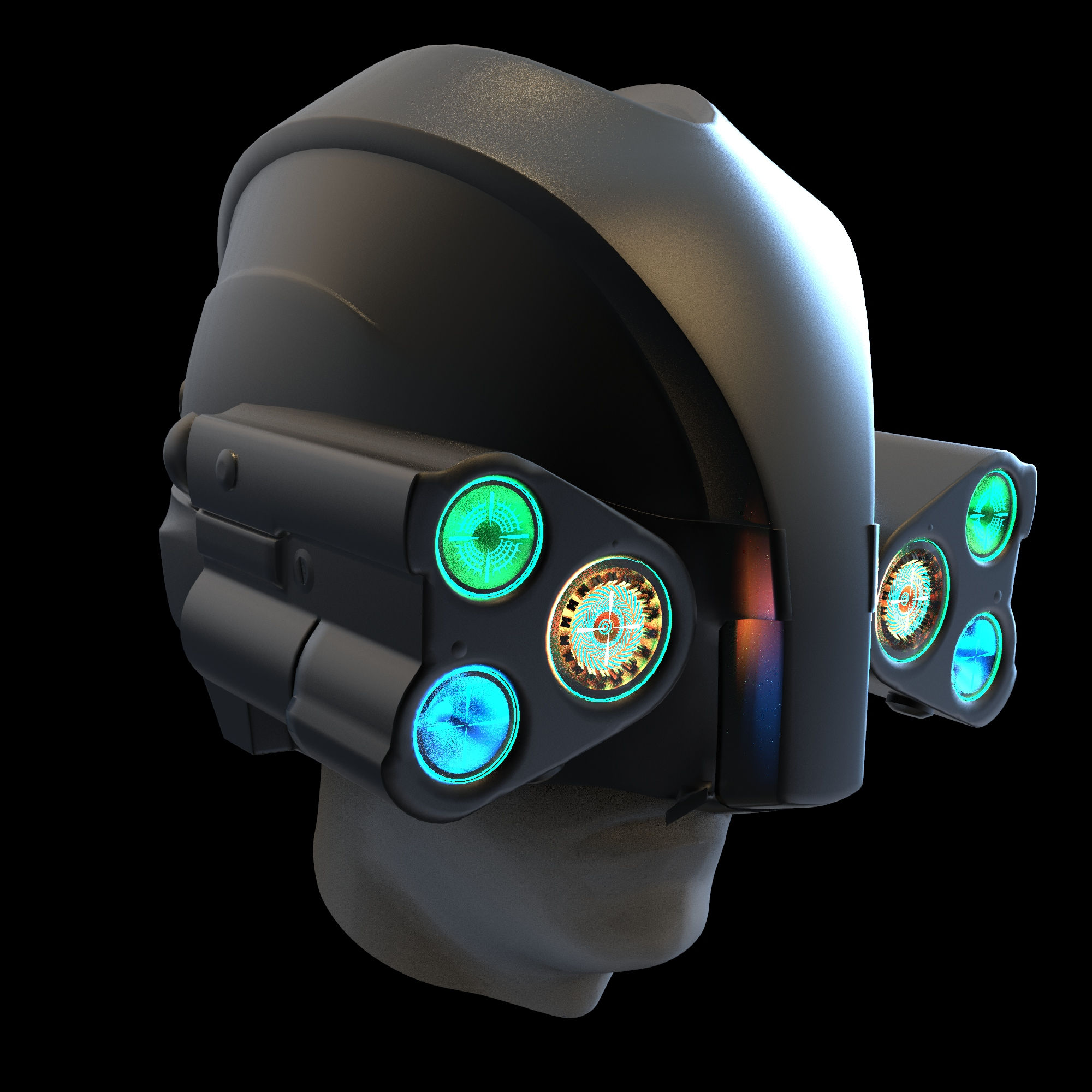 Wallpaper #fUXGmY4B7YBJg1BVcqEw3 A Futuristic Helmet with Glowing Green Lights