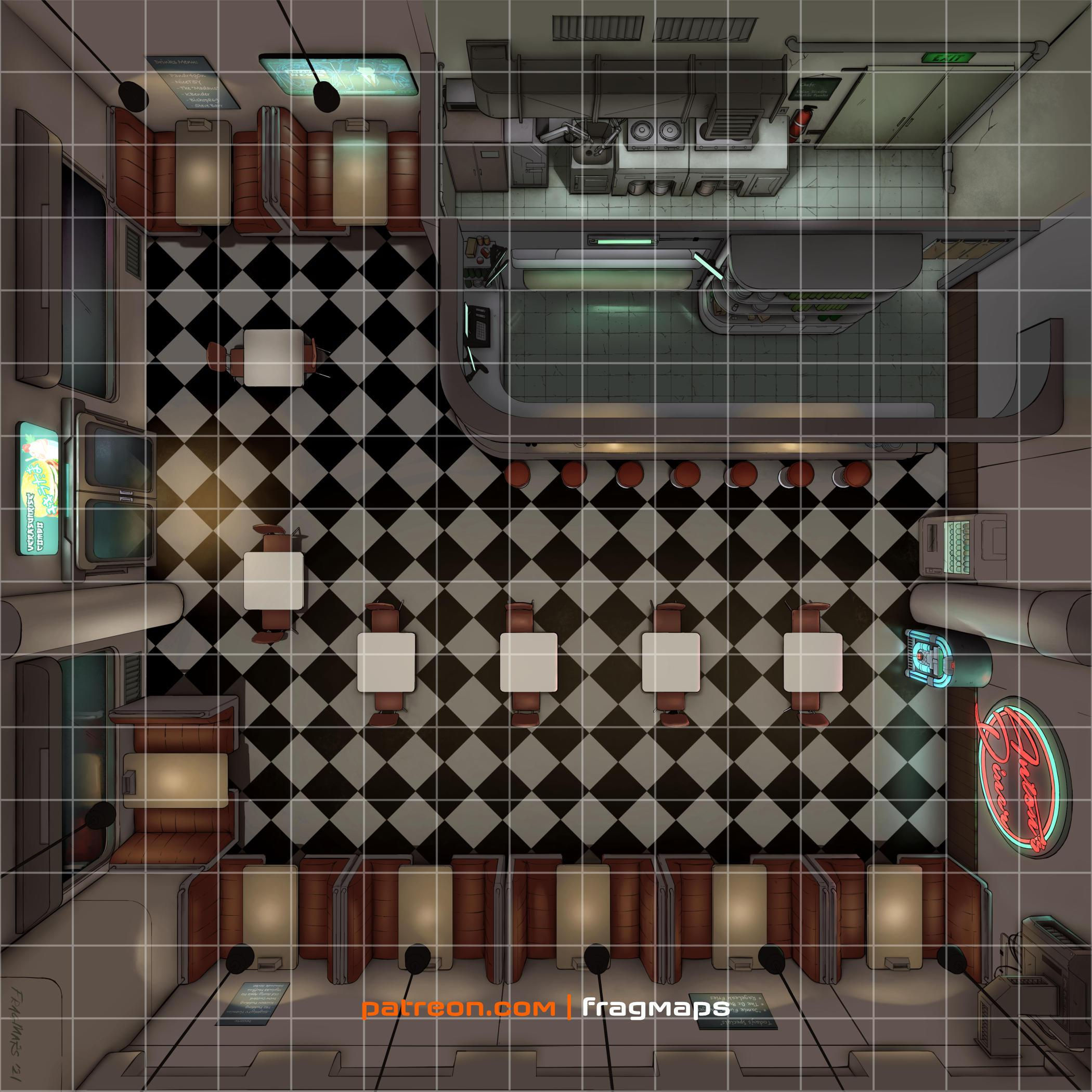 Wallpaper #TGdYCpMBSpphPi3-C9QB150 Cyberpunk Diner Battle Map Rbattlemaps