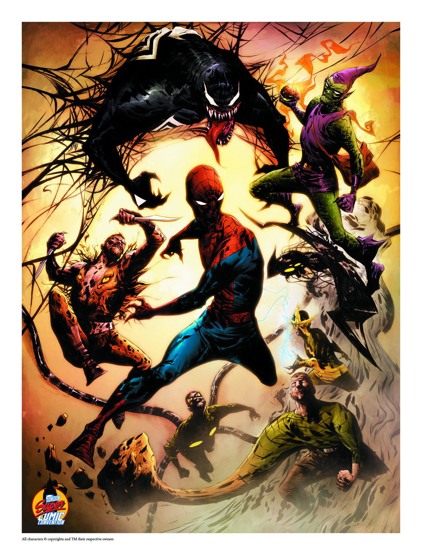 Wallpaper #ceb46 1920x1080 Spiderman vs Sinister Six Art Laptop Full HD 1080p HD 4K