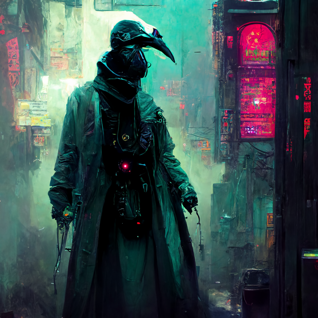 Wallpaper #J-bSMpMBA7IOc3Wm0RKi18 Cyberpunk Plague Doctor Midjourney